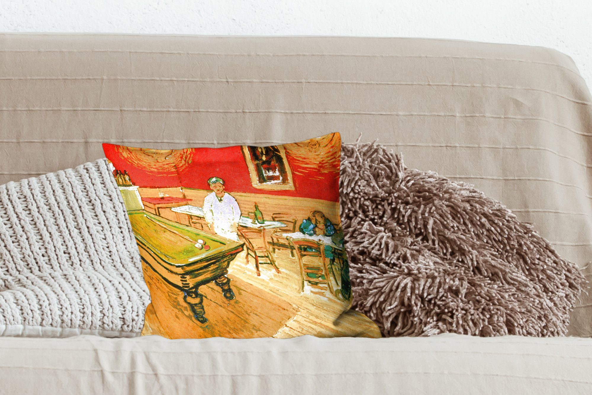 Gemälde von Zierkissen für Wohzimmer, - Sofakissen Dekokissen Das Schlafzimmer, MuchoWow Deko, van Nachtcafé mit Füllung Vincent Gogh,