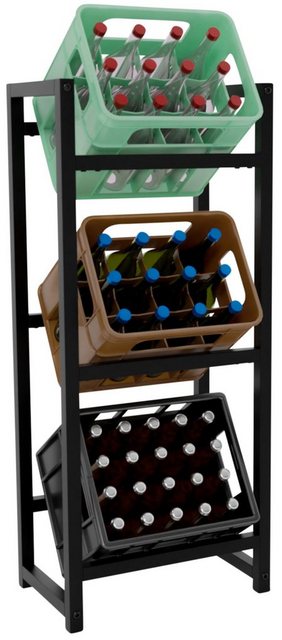 TPFLiving Standregal Getränkekistenständer Star – Getränkeregal für 3 Kisten in schwarz, Kastenständer für Getränkekisten – Flaschenregal, Getränkekistenregal mit den Maßen (HxB xT): 116 x 47 x 31 cm