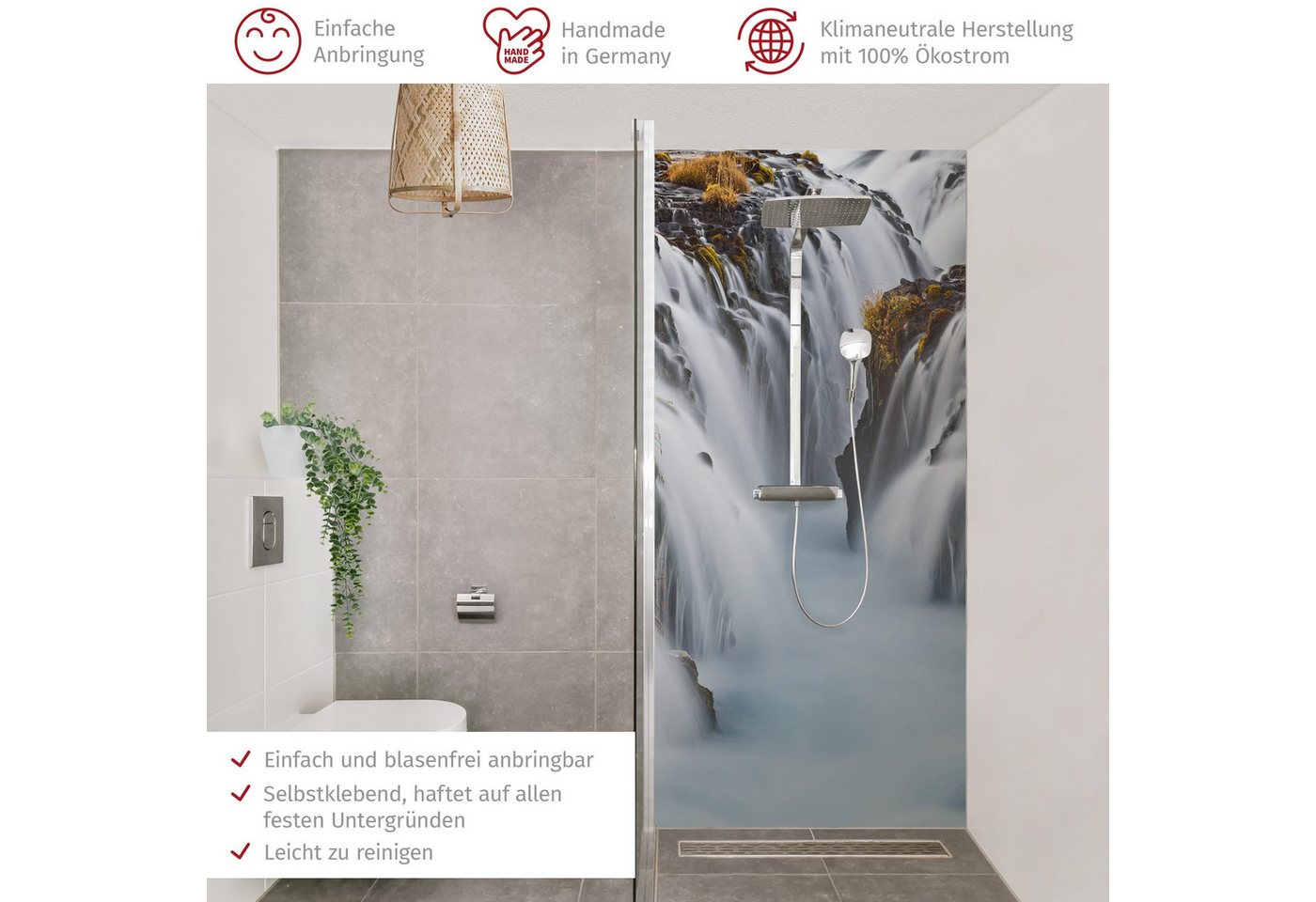 Thumbnail - Bilderdepot24 Badrückwand Natur weiß Duschrückwand ohne Bohren Dusche, (1-tlg., Hart-Folie Smart matt 0,35 mm), fugenlos...