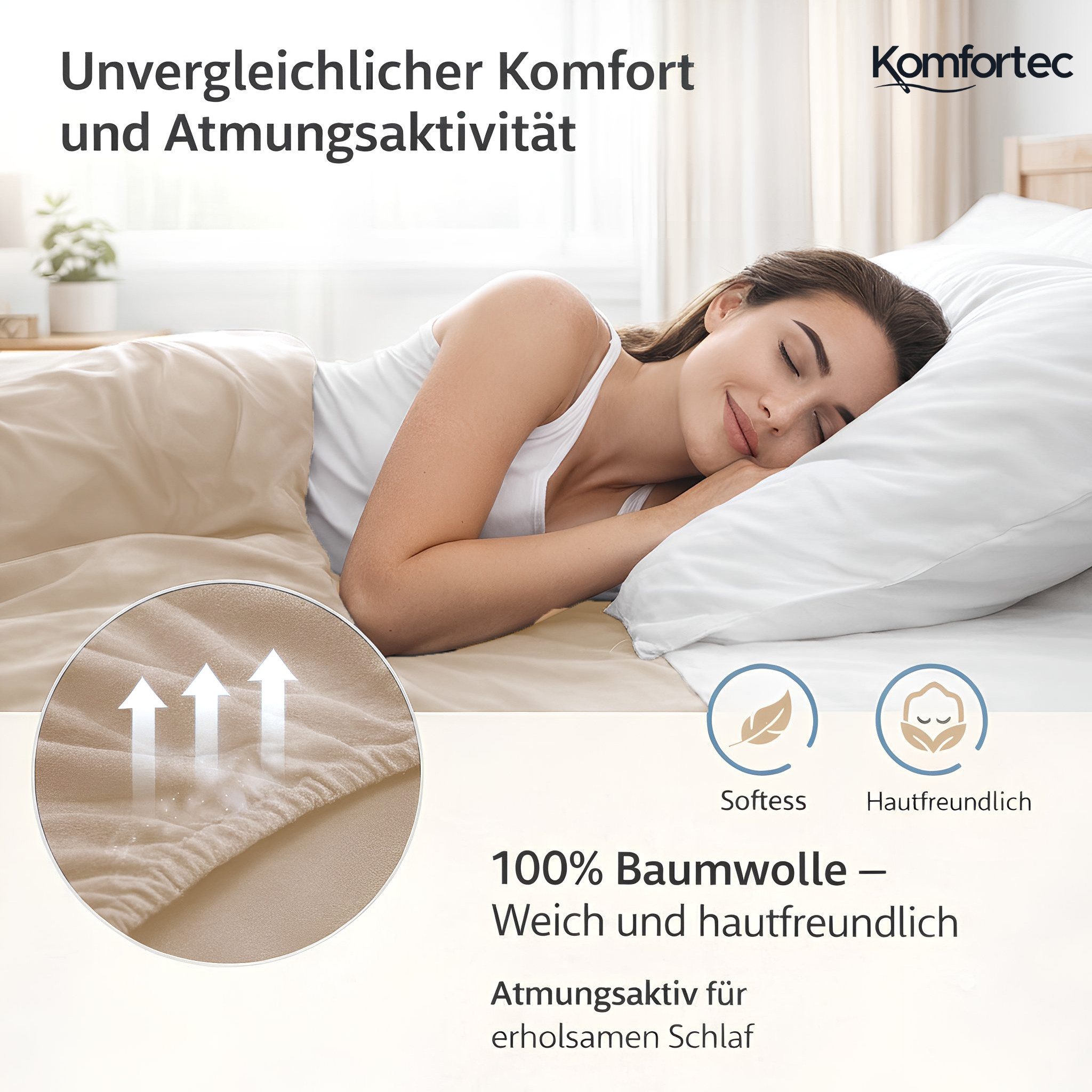 Komfortec Spannbettlaken Jersey Spannbettuch, 90x200, 140x200, 160x200, 180x200 oder 200x200 cm, 100% Baumwolle (135 g/m), Gummizug: Rundum, (1 Stück), OEKO-TEX® Standard 100 Zertifisiert, für Matratzen bis 25 cm Höhe