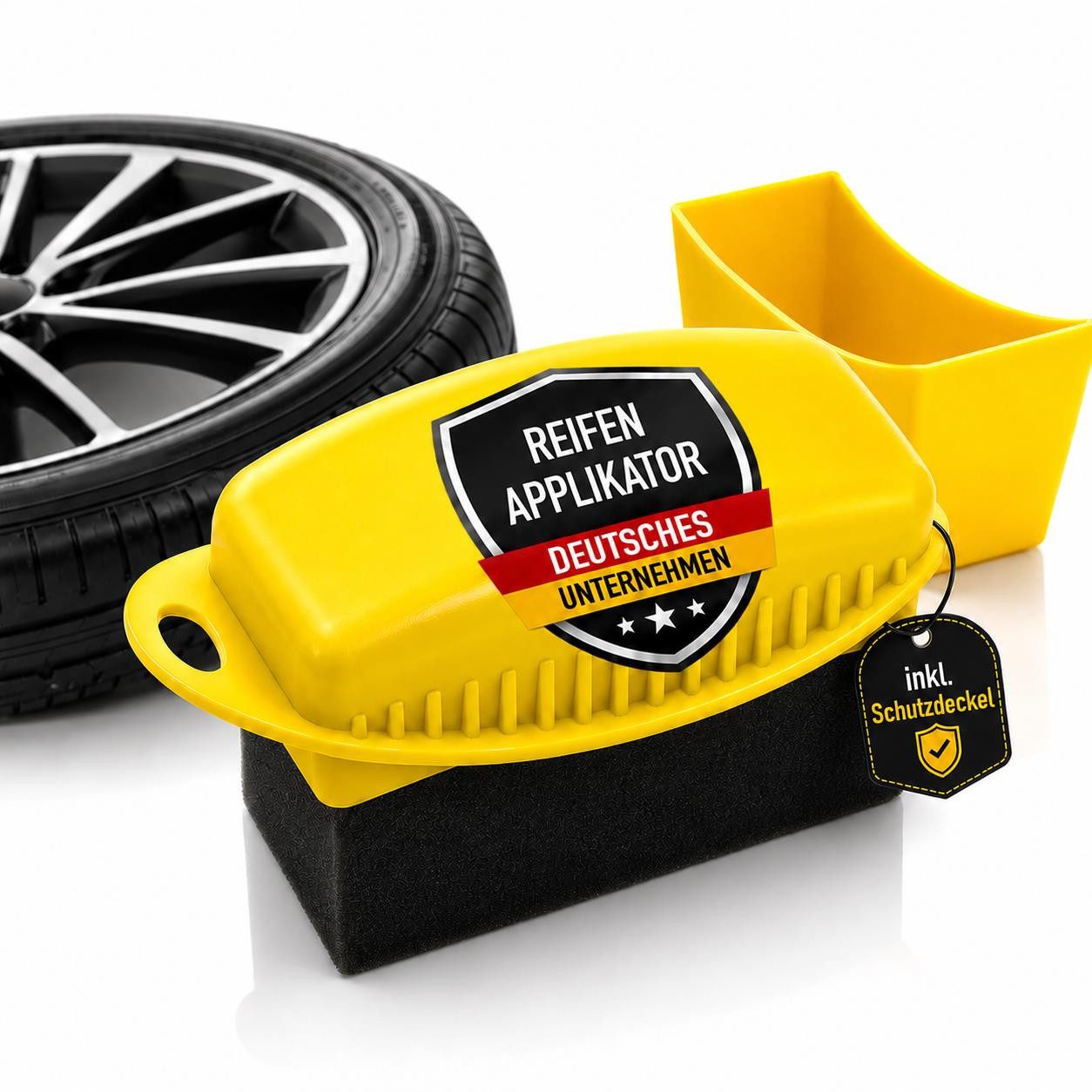 wortek Autowaschbürste Reifen Applikator für Pflegemittel Applikatorschwamm für Autoreifen, Reifenpflege, Ergonomischer Griff