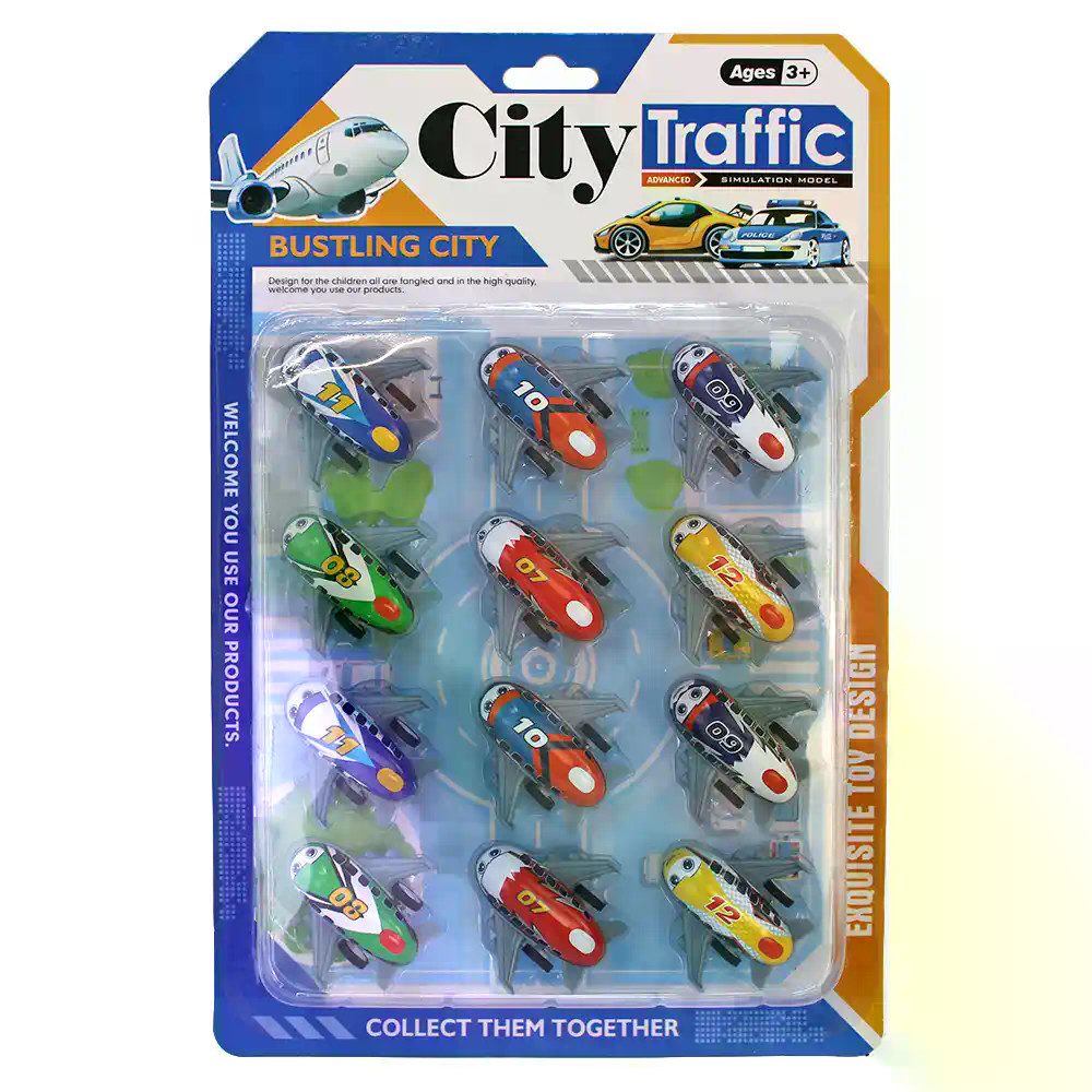 Jonotoys Spielzeug-Flugzeug Kleine Flugzeuge im 12er Set - mit Rückzug, (12-tlg)