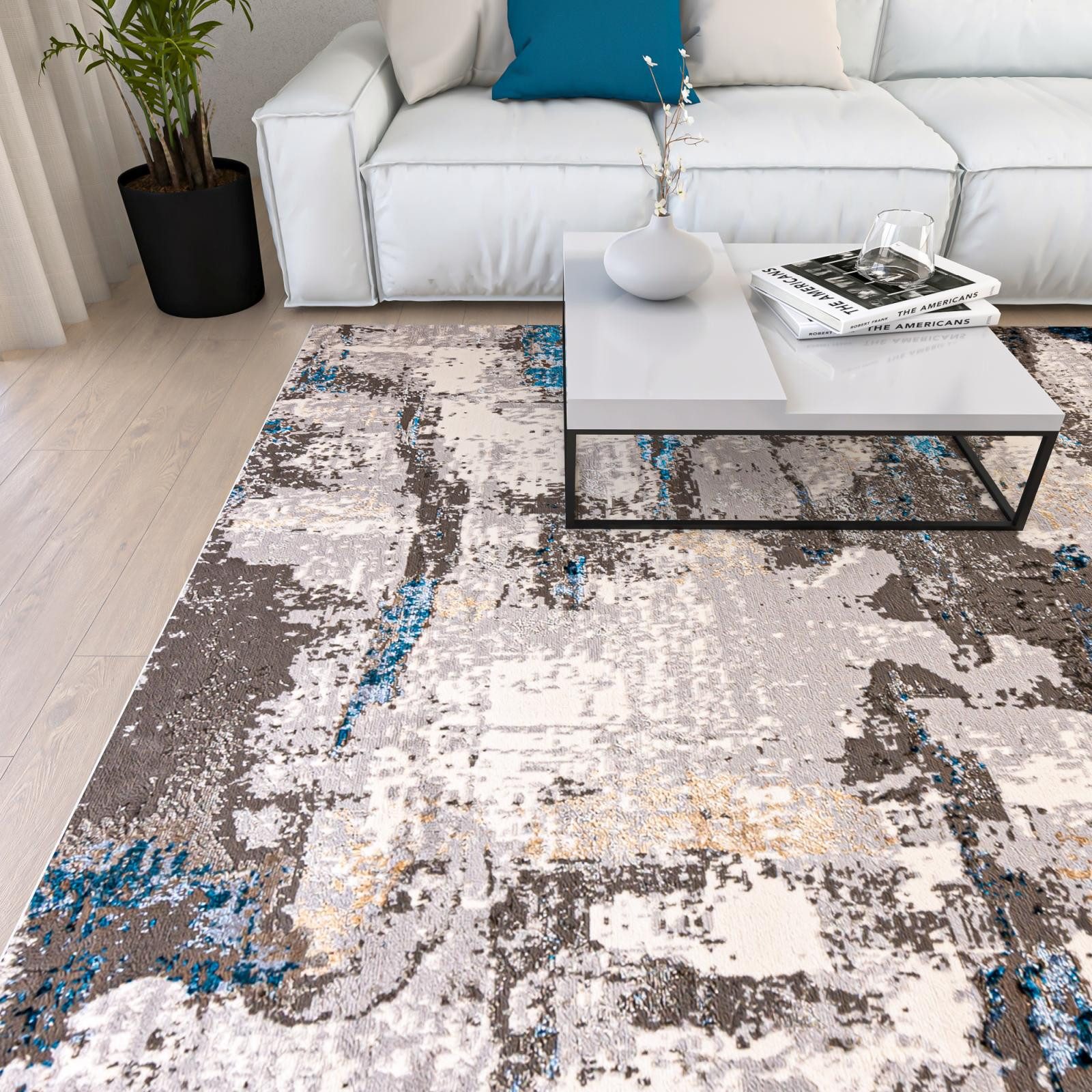 Mazovia Designteppich Modern Abstrakt Anthrazit Blau Wohnzimmer, Schlafzimmer, Esszimmer, Fußbodenheizung – Bild 4 von 5