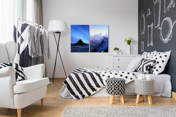 Sinus Art Leinwandbild 2 Bilder je 60x90cm Gebirge Berg Himalaja Polarlichter Schneegipfel Majestätisch Ruhe