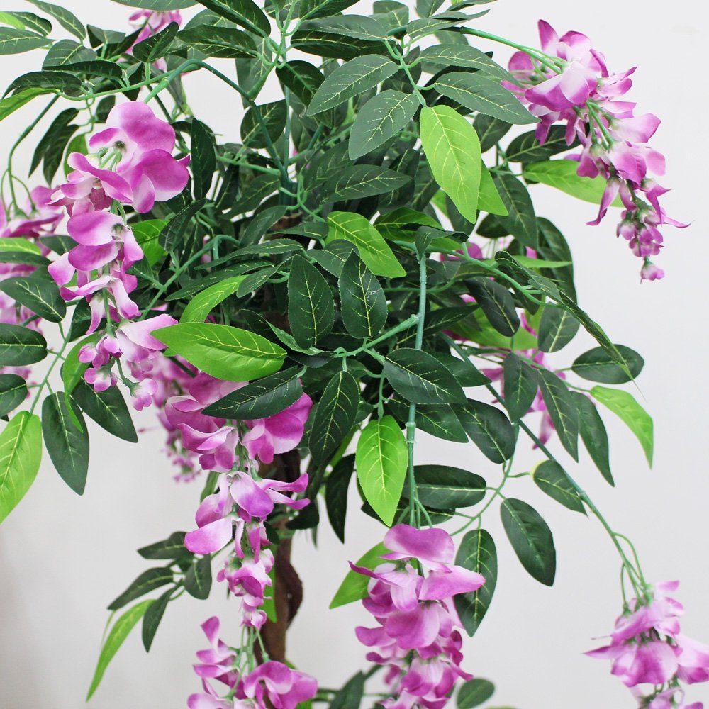 120cm Wisteria Pflanze Decovego, Kunstpflanze Glyzinie Künstliche mit Decovego Blauregen Echtholz