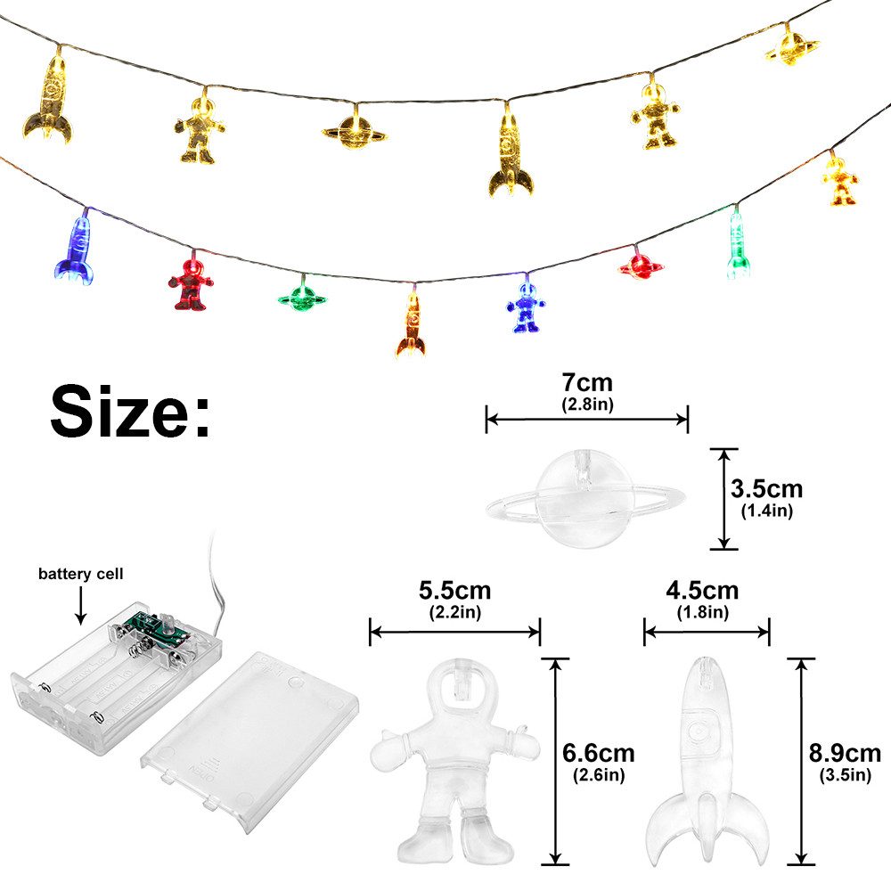 Qualra LED-Lichterkette 10/20LEDs Astronaut Rakete Raumschiff Lichterkette Weihnachtsdeko, 2/3M Batterie Weltall Geschenke für Kinder Schlafzimmer Party