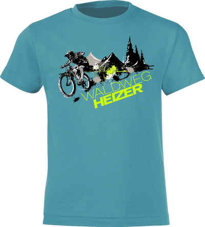 Baddery Print-Shirt Kinder Fahrrad T-Shirt: Waldweg Heizer - Geschenk Jungen & Mädchen, hochwertiger Siebdruck, aus Baumwolle