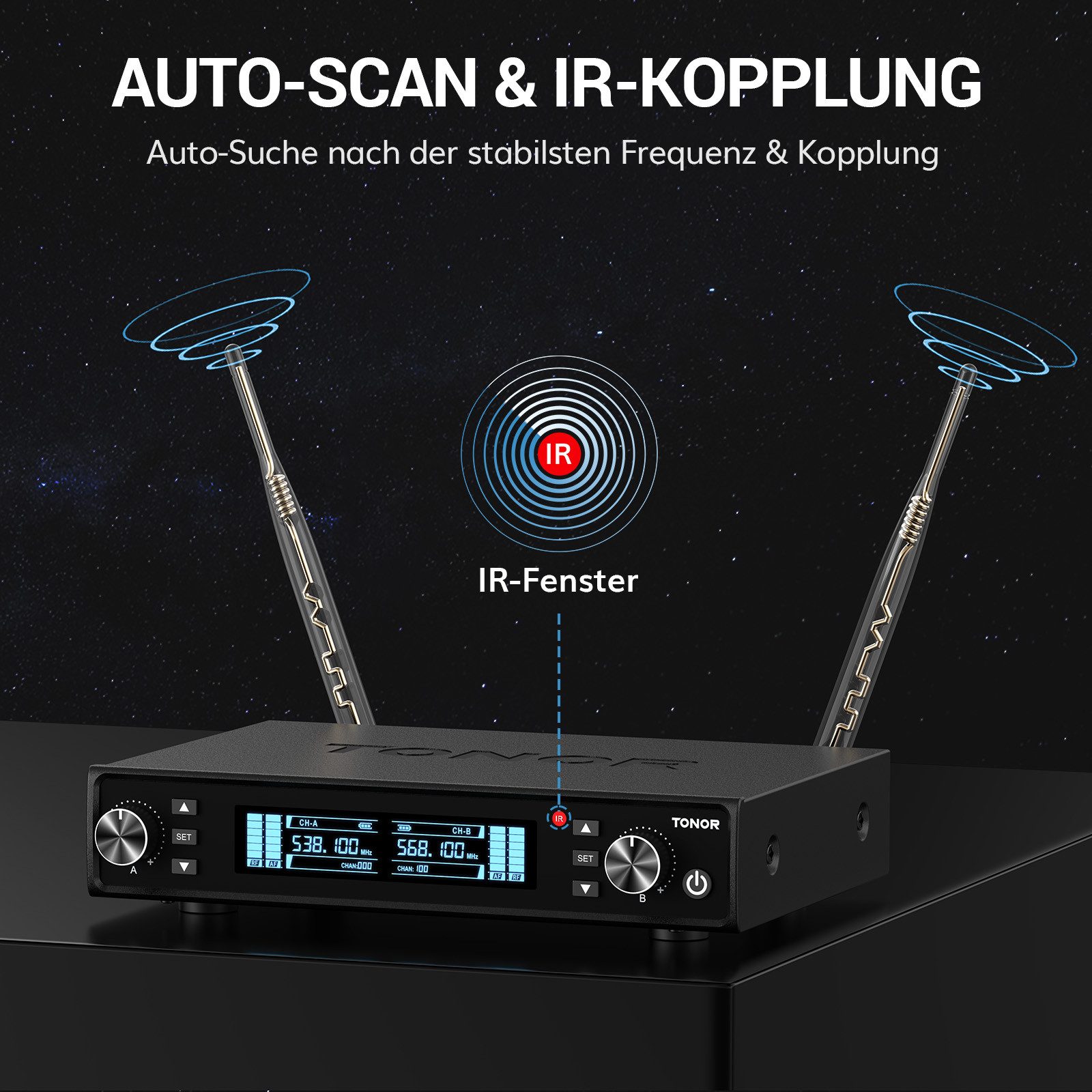 TONOR Mikrofon Mikrofon Wiederaufladbares, Auto Scan, PRO-UHF Funkmikrofon Set