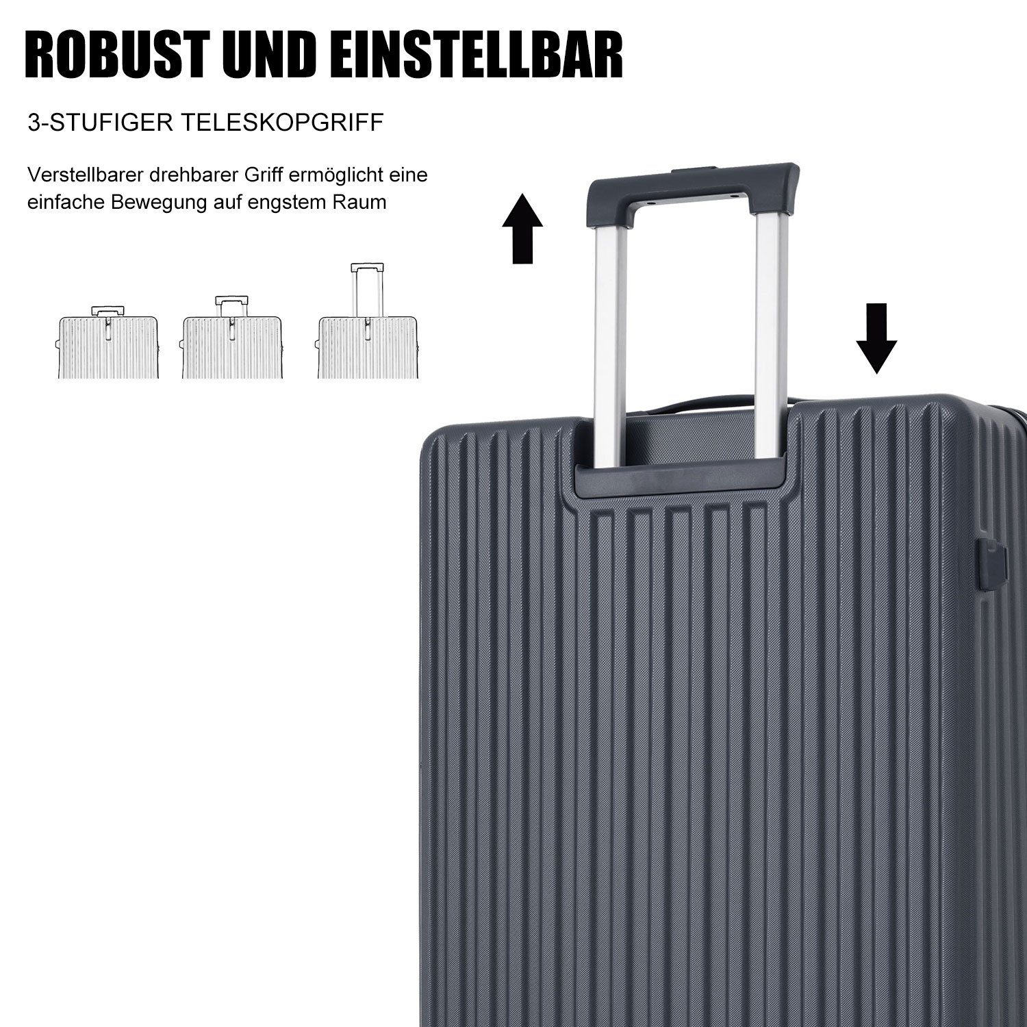 REDOM 4 Rollen, Grau Trolleyset Handgepäck (3 Kofferset Reisekoffer Hartschalentrolley tlg) Set,