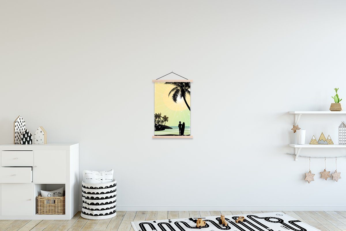 - Magnetisch Poster Palmen, St), - - (1 Sonne Surfbrett MuchoWow Bilderleiste, für Posterleiste, Wohnzimmer, Strand Textilposter