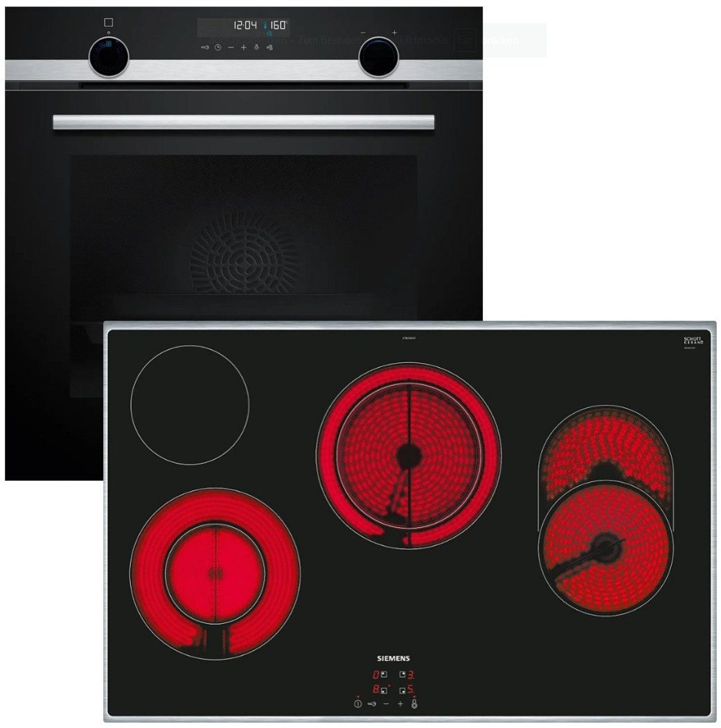 SIEMENS Backofen-Set Backofen Pyrolyse Teleskopauszug + Glaskeramikkochfeld 80cm Bräterzone, mit 1-fach Teilauszug, Pyrolyse-Selbstreinigung