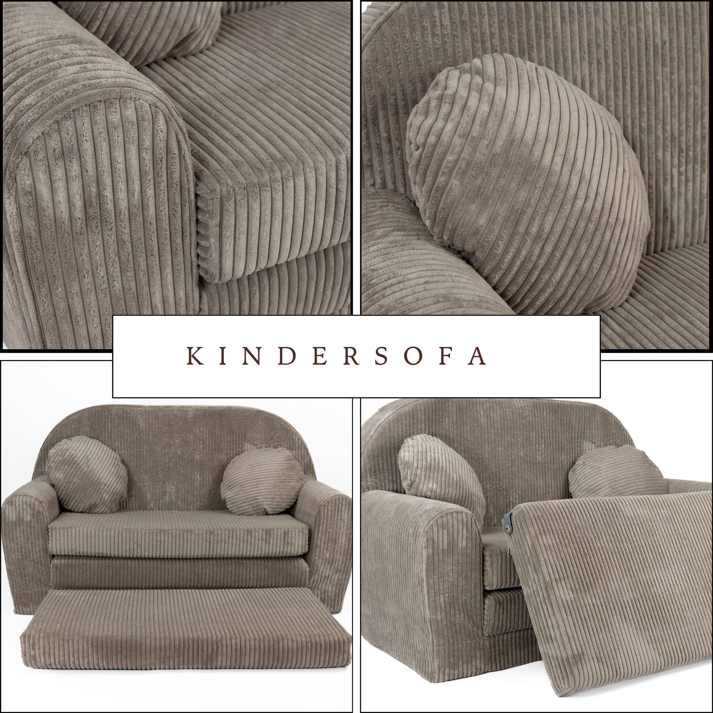 FORTISLINE Kindersofa Kindersofa Rosalia Ausklappbares Sofa aus Cord mit Verlängerung – Bild 3 von 5