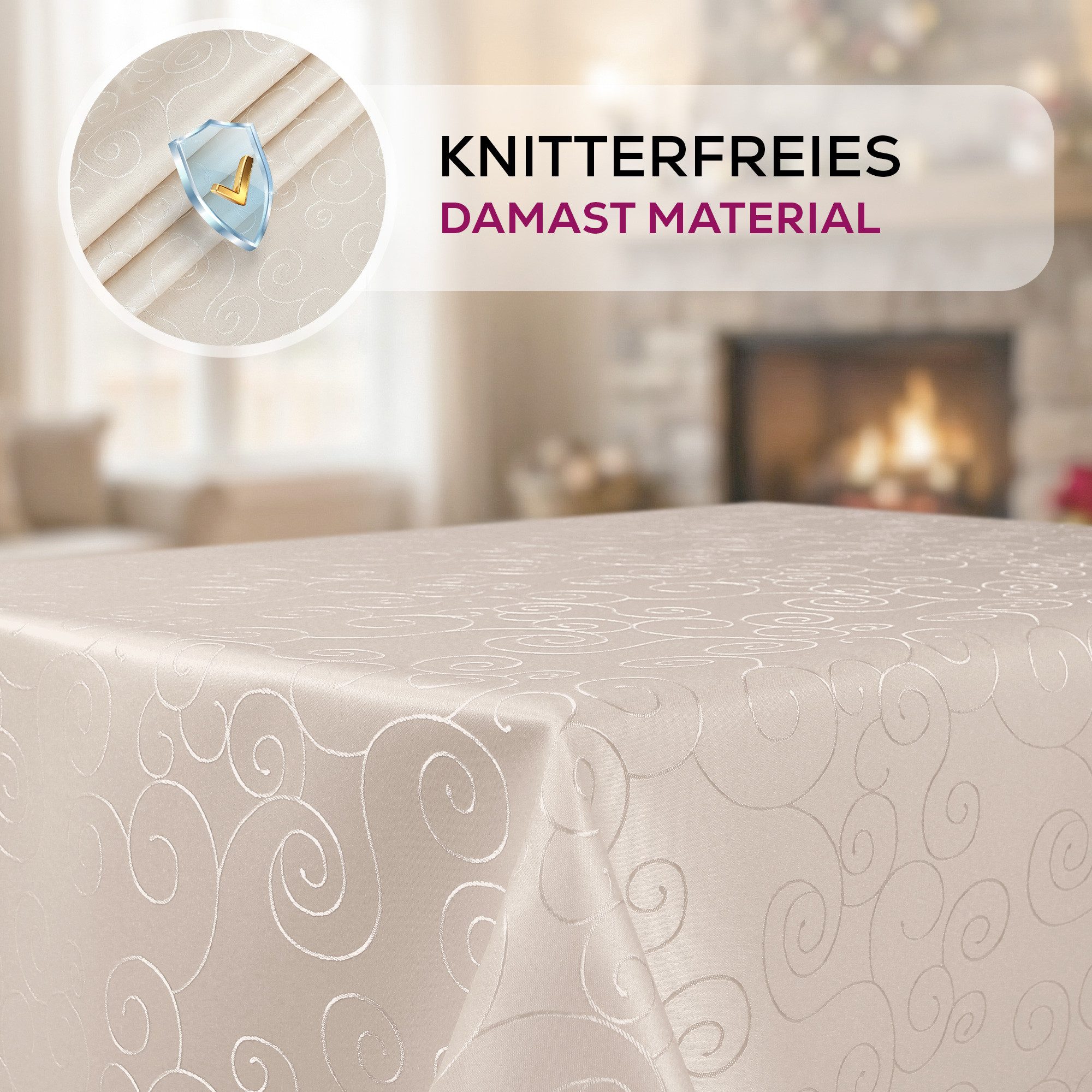 Beautex Tischdecke Damast Ornamente bügelfrei fleckenabweisend pflegeleichte Tischwäsche (1-tlg), Lotuseffekt, Formstabil, Strapazierfähig, Eleganter Glanz, Kni – Bild 4 von 5