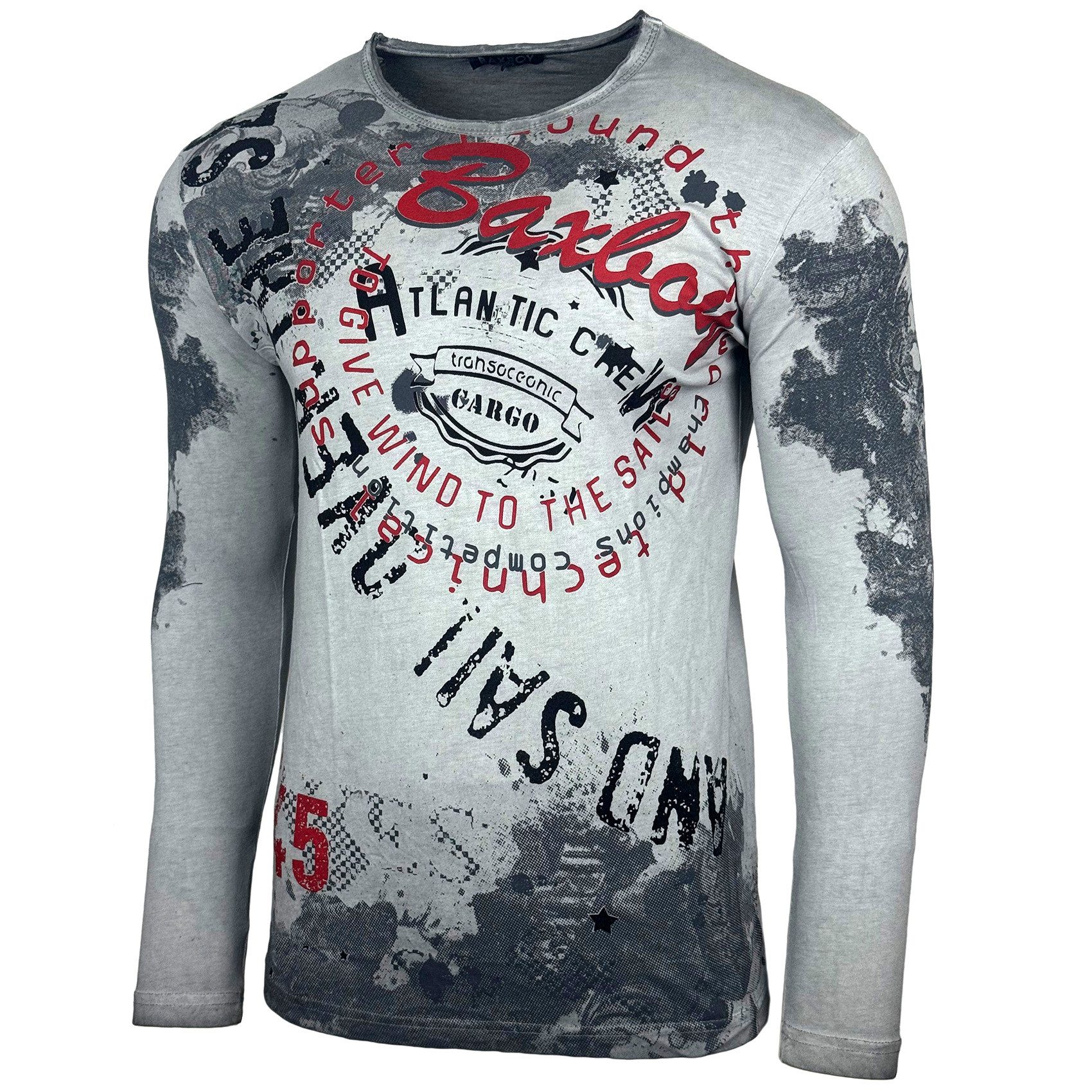 Baxboy Longshirt Baxboy Herren Longsleeve T-Shirt Langarmshirt Aufdruck Oberteil B-705