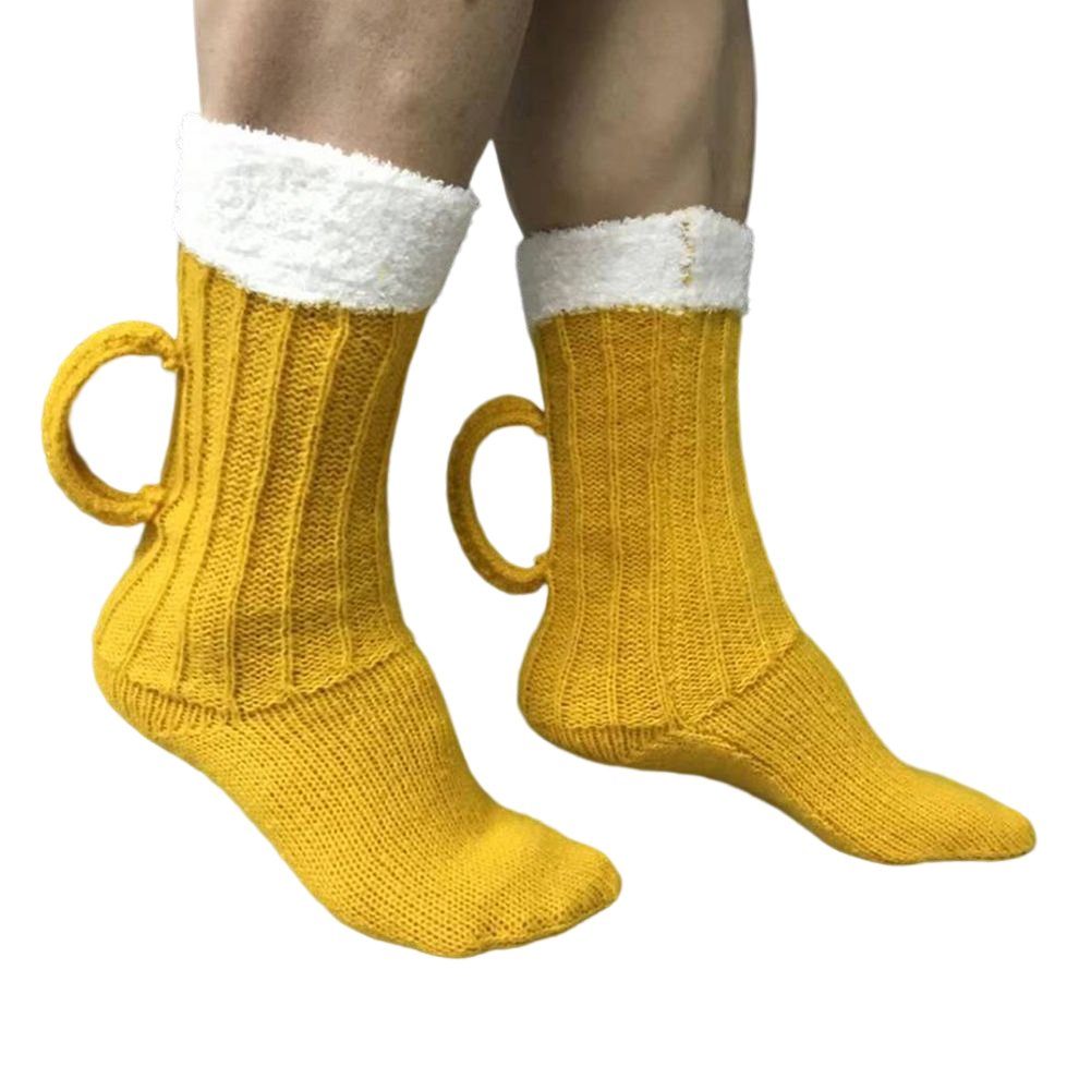 Blusmart Thermosocken Lustige Gehäkelte Bierkrug-Socken, Hochelastische Gelb