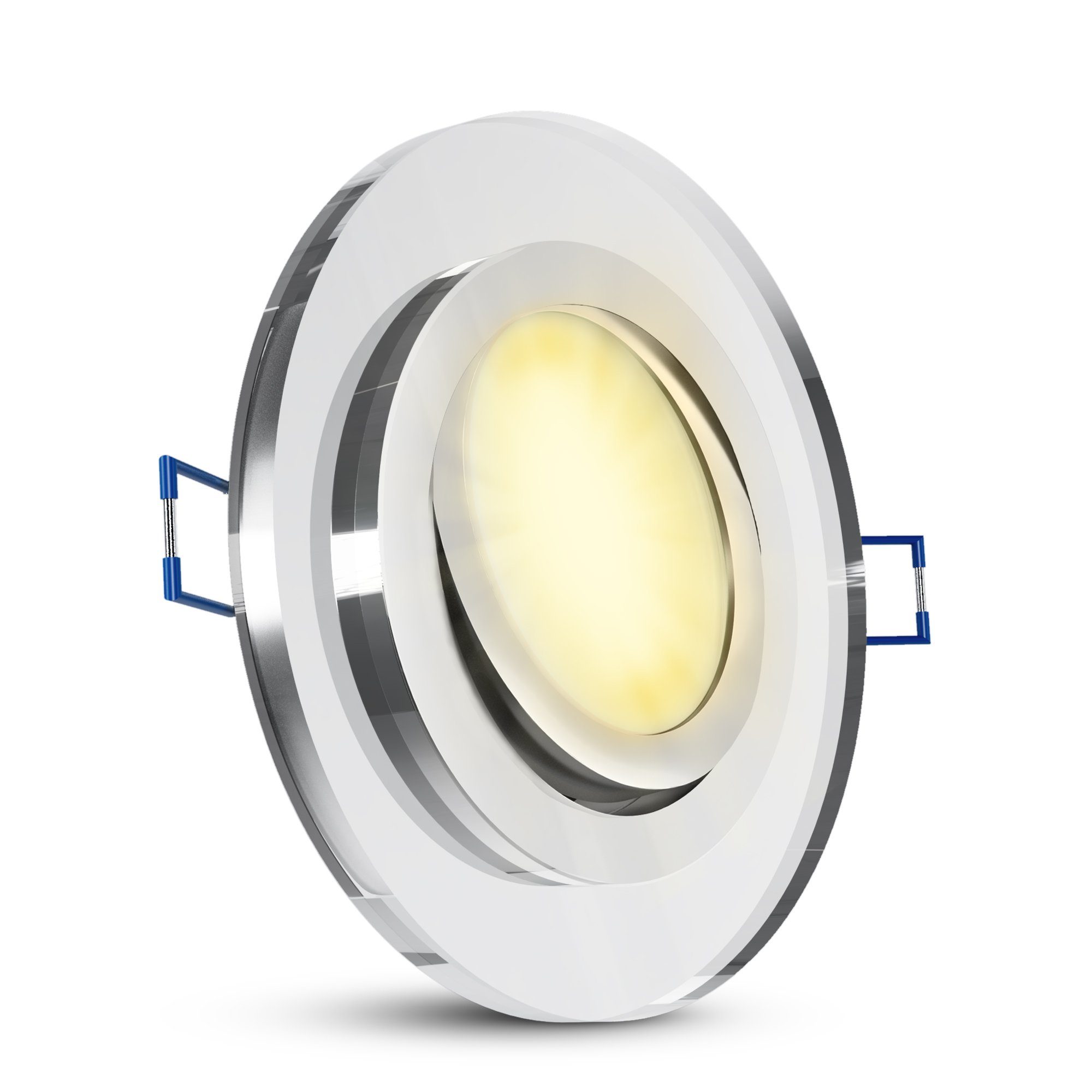 SSC-LUXon LED Einbaustrahler Flache Glas LED Einbauleuchte schwenkbar in klar rund mit LED Modul, Warmweiß