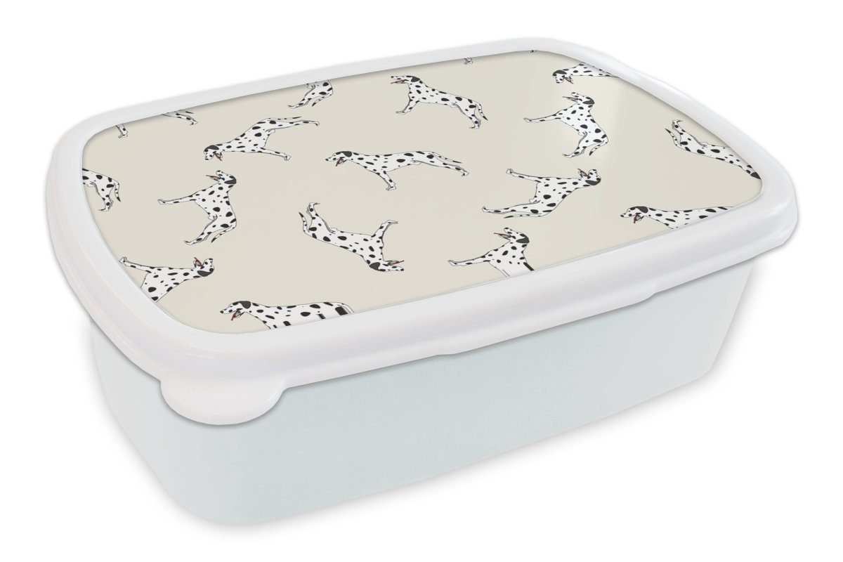 MuchoWow Lunchbox Hund - Dalmatiner - Pastell - Junge - Design, Kunststoff, (2-tlg), Brotbox für Kinder und Erwachsene, Brotdose, für Jungs und Mädchen weiß