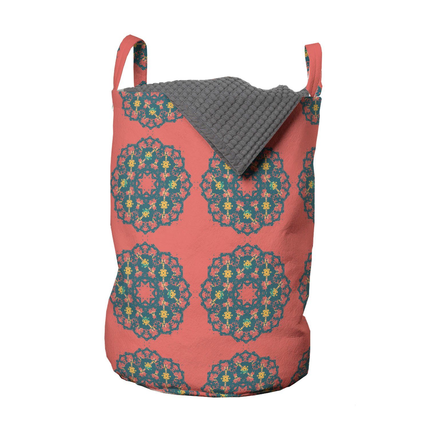 Waschsalons, Wäschesäckchen Wäschekorb mit für Geometrisch Abakuhaus Griffen Kordelzugverschluss Blumenbild