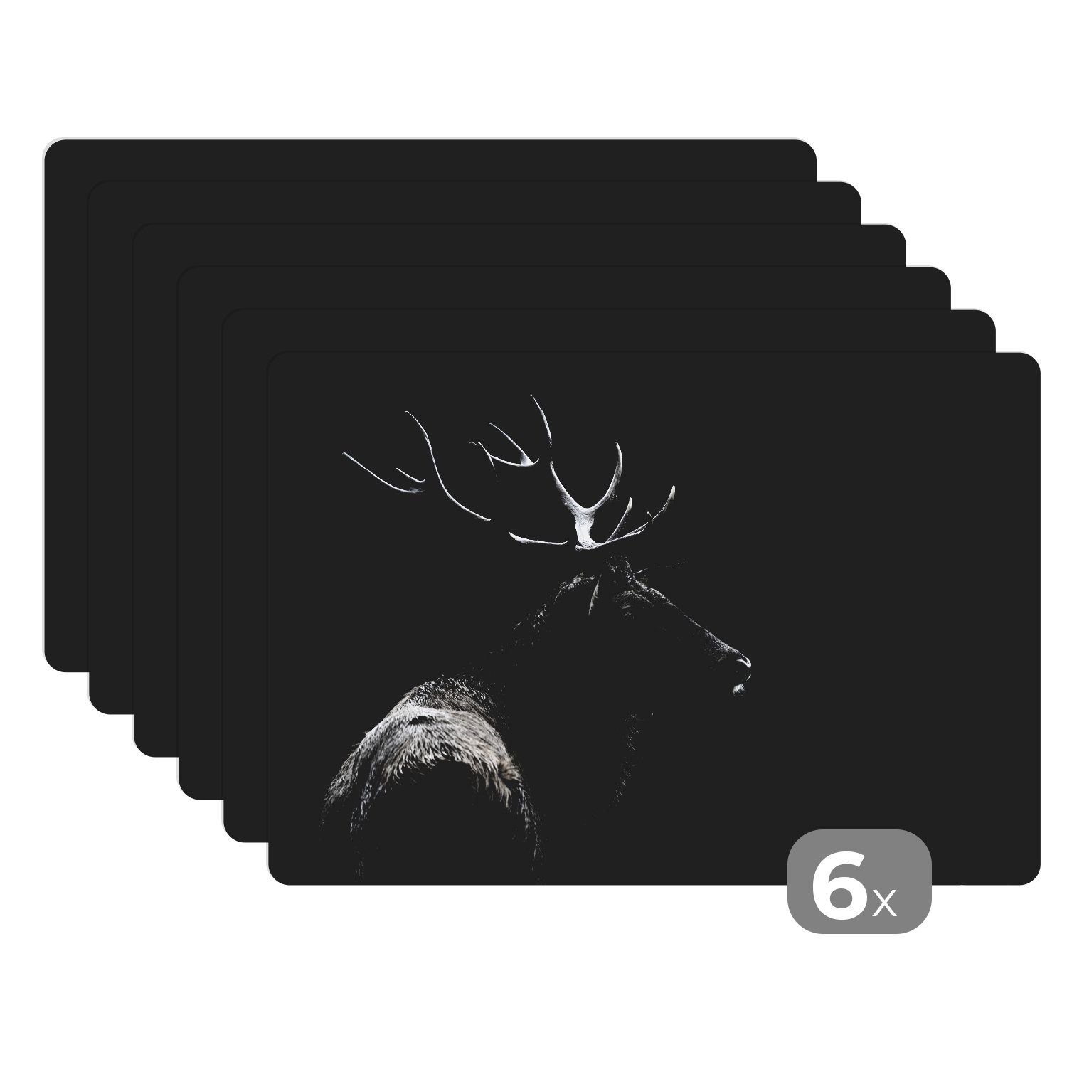 Platzset Hirsch - Schwarz - Porträt - Geweih - Tiere