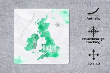 MuchoWow Gaming Mauspad England - Weltkarte - Aquarell (1-St), Mousepad mit Rutschfester Unterseite, Gaming, 40x40 cm, XXL, Großes
