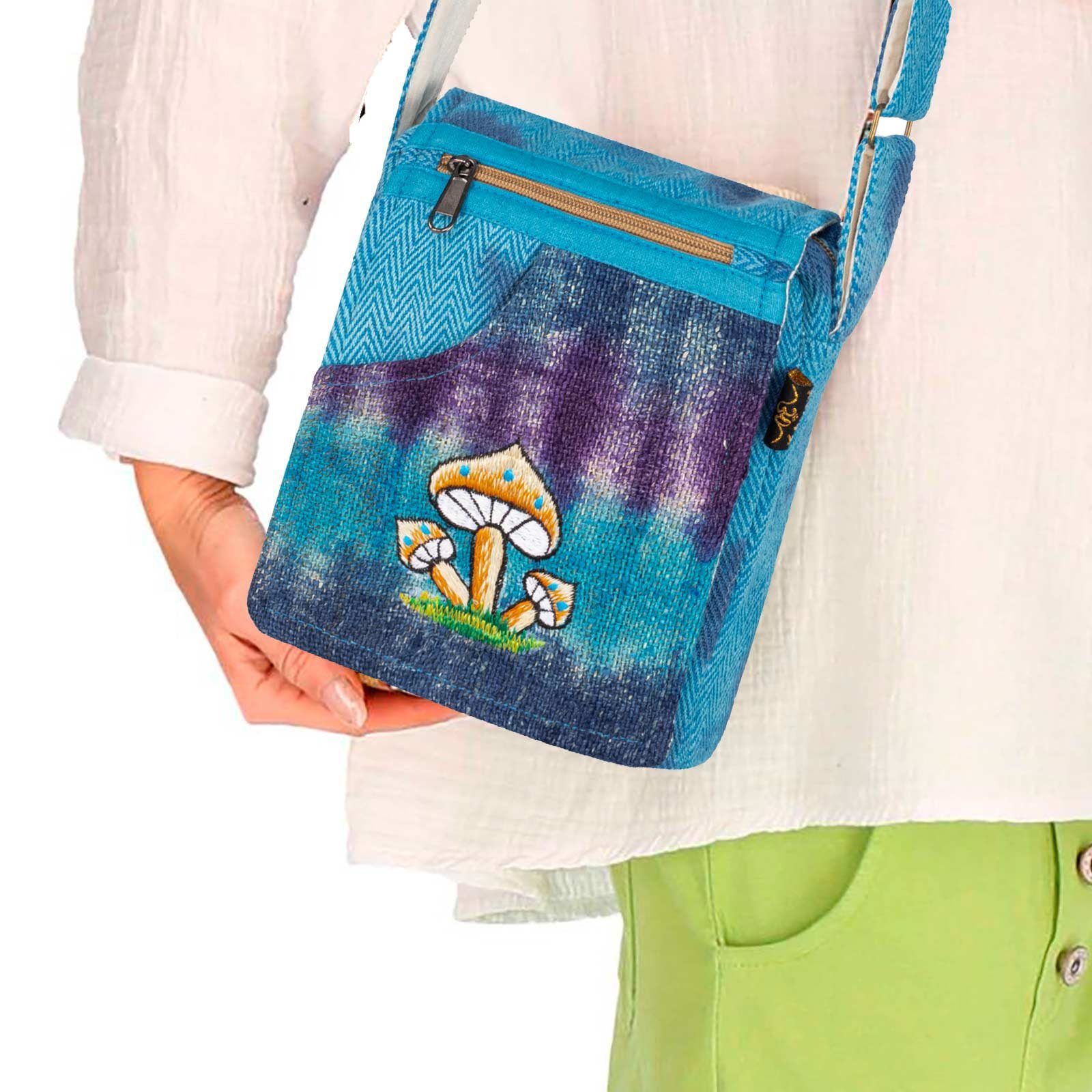 Hanf Crossbody Tasche Unisex Blau Handtasche Schultertasche Schultertasche Hippie MAGIE Goa Bag UND KUNST