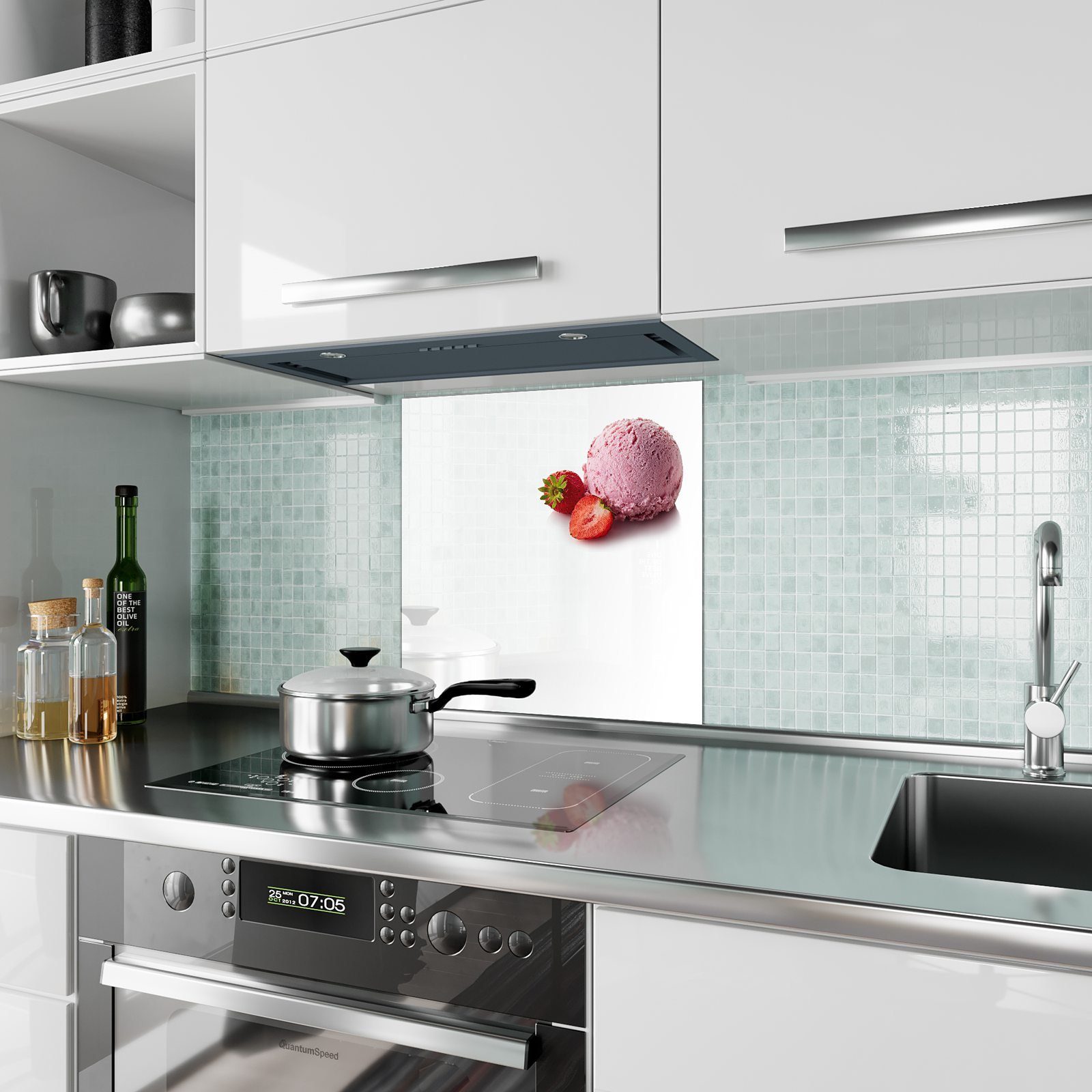 Küchenrückwand Primedeco Spritzschutz Erdbeereisball mit Motiv Küchenrückwand Glas