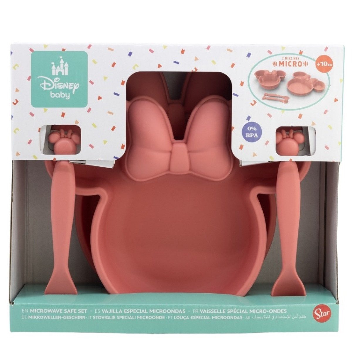 Disney Minnie Mouse Kinderbesteck Kindergeschirr-Set 4-teilig – Teller, Schale & Besteck in Geschenkbox (4-tlg)