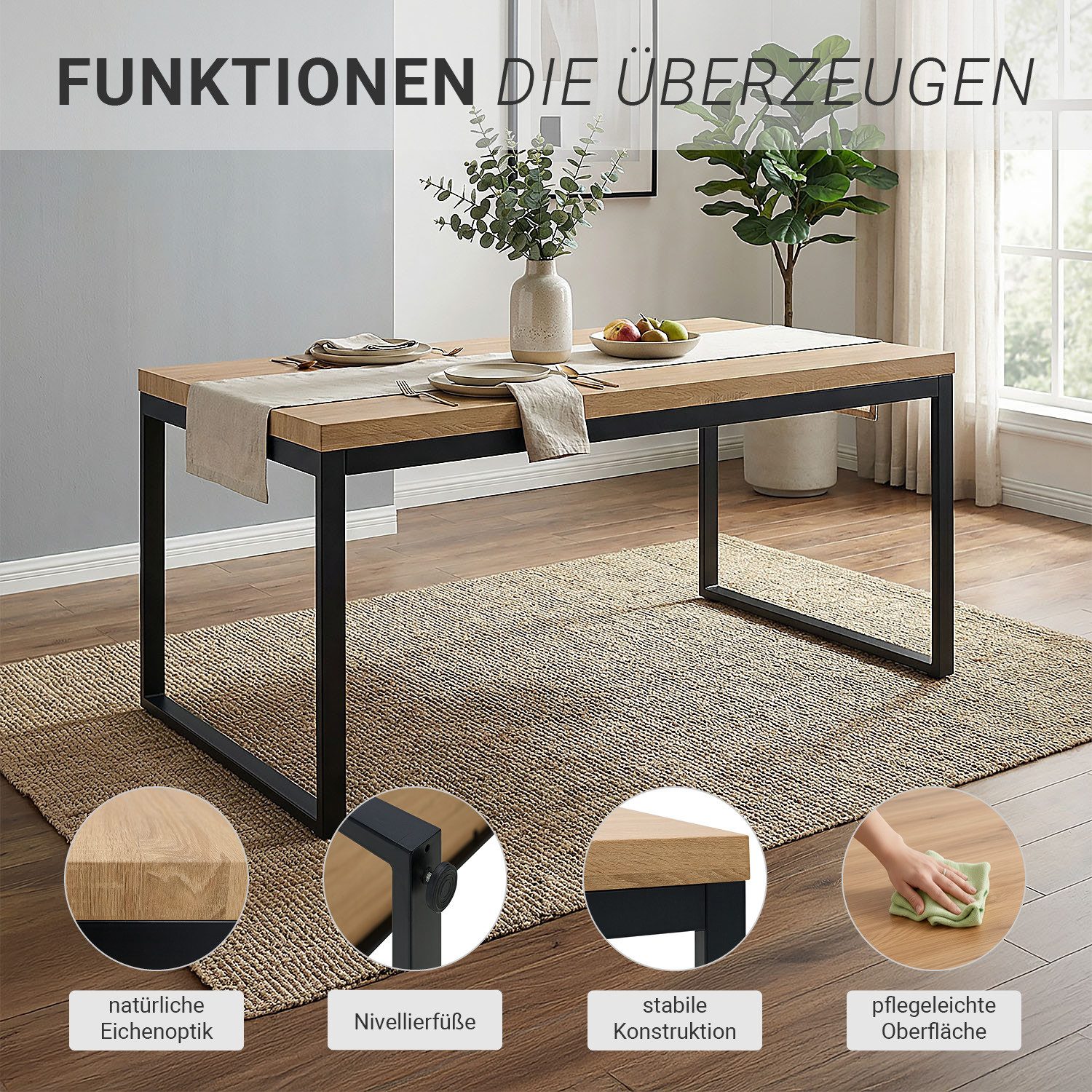 Homestyle4u Esstisch 160x90 Esszimmertisch Holztisch Küchentisch Eiche Schw günstig online kaufen