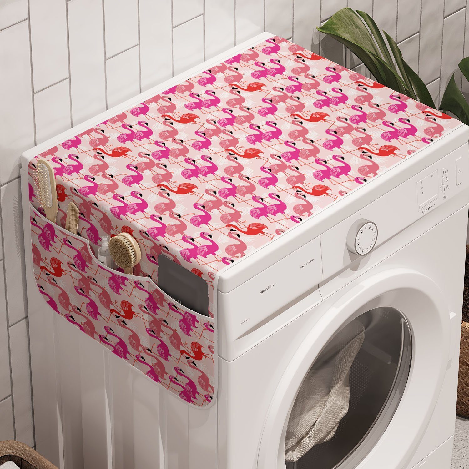 Abakuhaus Badorganizer Anti-Rutsch-Stoffabdeckung für Waschmaschine und Trockner, Flamingo Exotische Langbeinige Tiere
