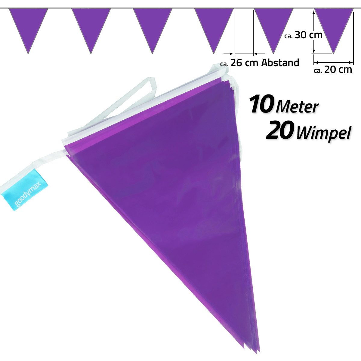 Goodymax Hängedekoration Wimpelkette 10 m, 20 Wimpel a 20 x 30 cm Girlande Fähnchen