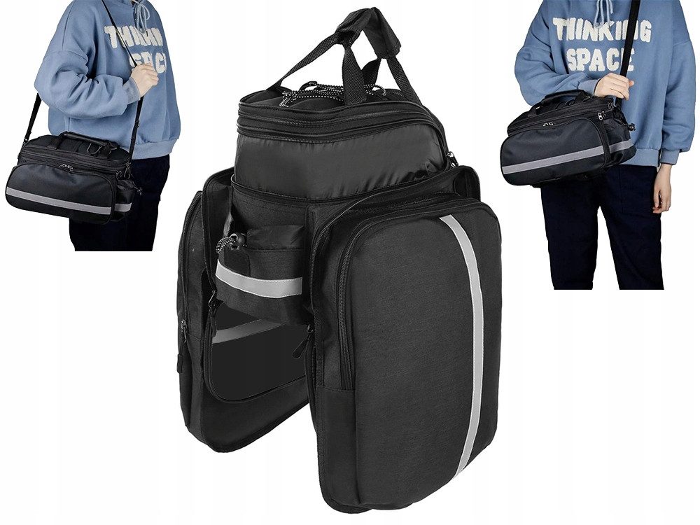 Verkgroup Gepäckträgertasche Großes Fahrradtaschen-Set mit 3 Fächern und Regenhülle (Multifunktionales Fahrradtaschen-Set für Gepäckträger, Fahrradtasche mit Regenhülle und Schultergurt, ideal für Touren), Reflektierend, erweiterbares Hauptfach, Regenhülle, Schultergurt