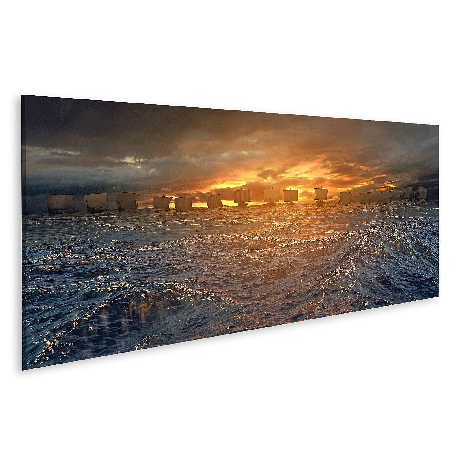 islandburner Leinwandbild Bild auf Leinwand Wikinger Schiffe Unter Sturm Horizont Stürmischen Oz