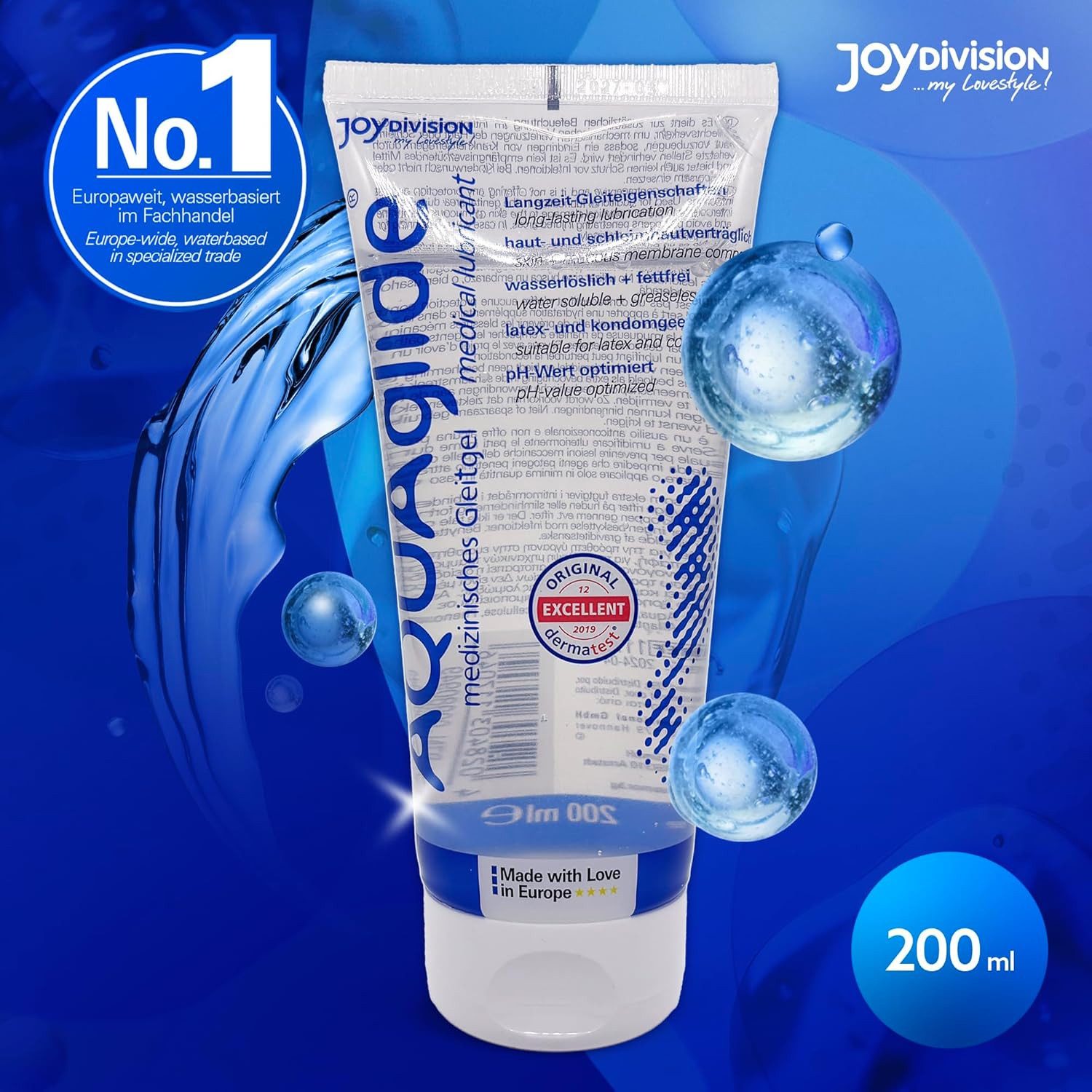 JOYDIVISION Gleitgel AQUAglide Natural Gleitmittel, Das Original, kristallklar und geruchsneutral