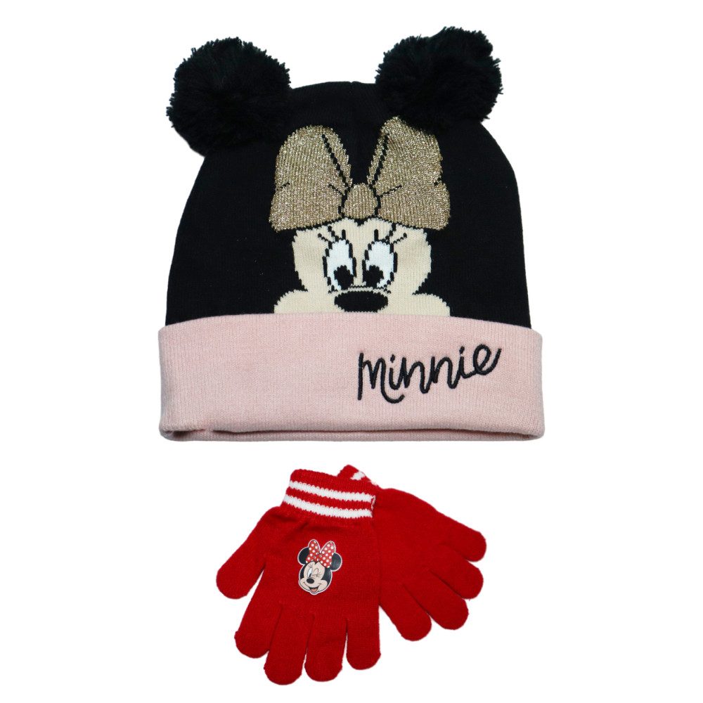 Bommelmütze Disney Minnie Maus Kinder Winter Bommel Mütze plus Handschuhe