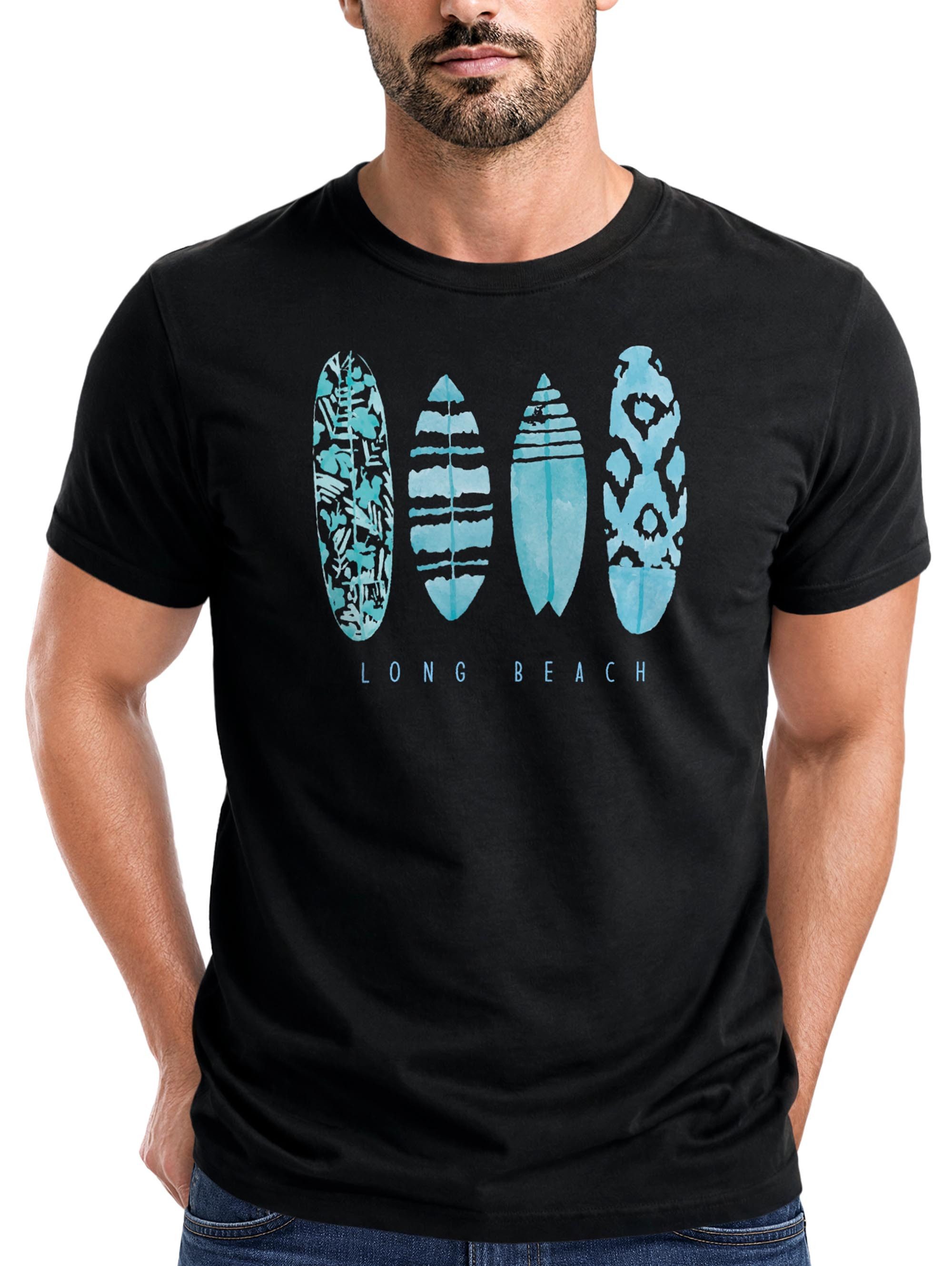 Neverless Print-Shirt Herren T-Shirt Surfing Fashion Aufdruck Long Beach Surfboard Sommer mit Print