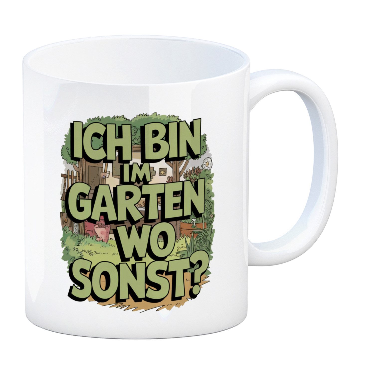 Tasse Im Garten, wo sonst? Kaffeebecher Gartenszene