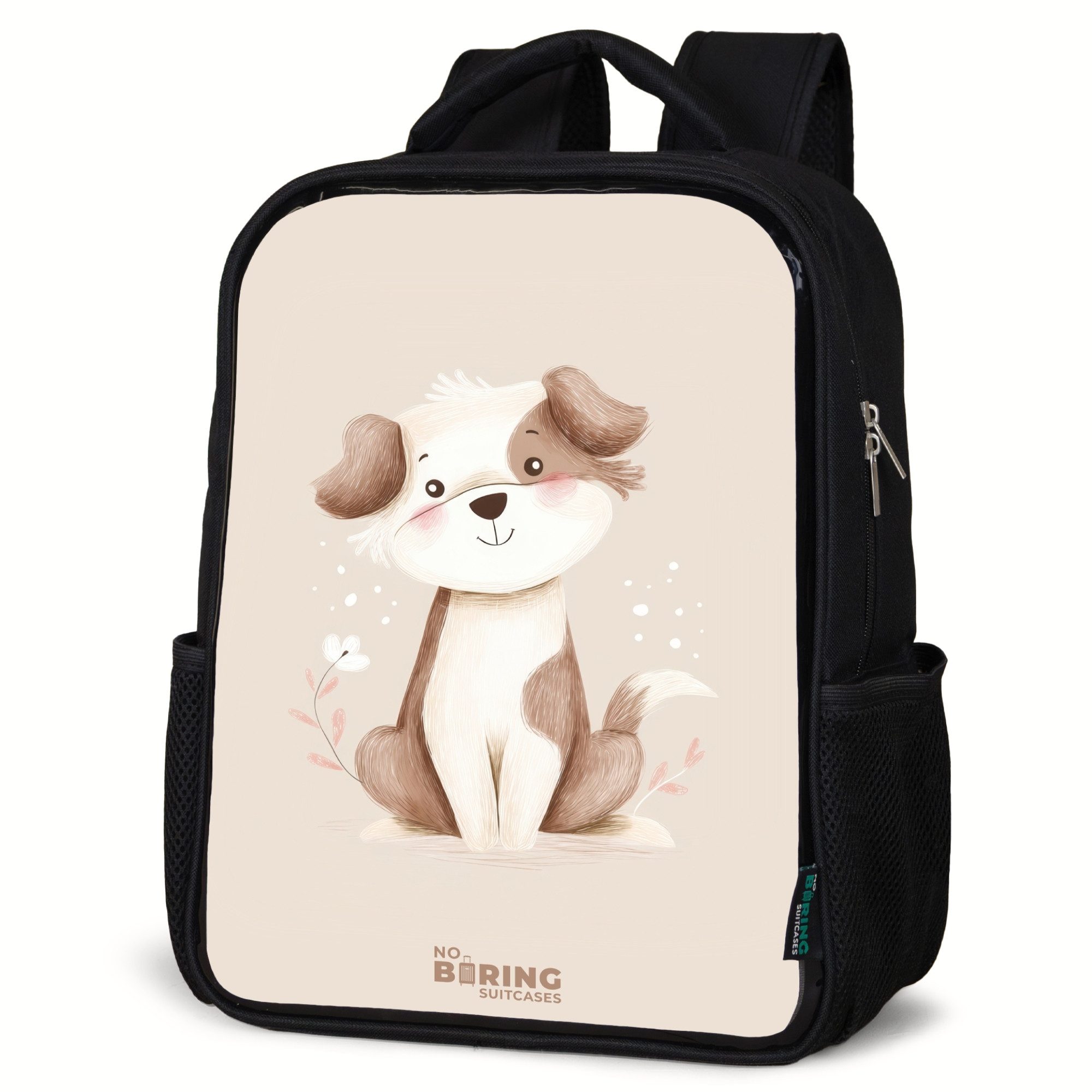NoBoringSuitcases.com© Rucksack Hund in Braun und Beige, Kinderrucksack Schwarz, Schulrucksack, Freizeitrucksack Jungen Mädchen