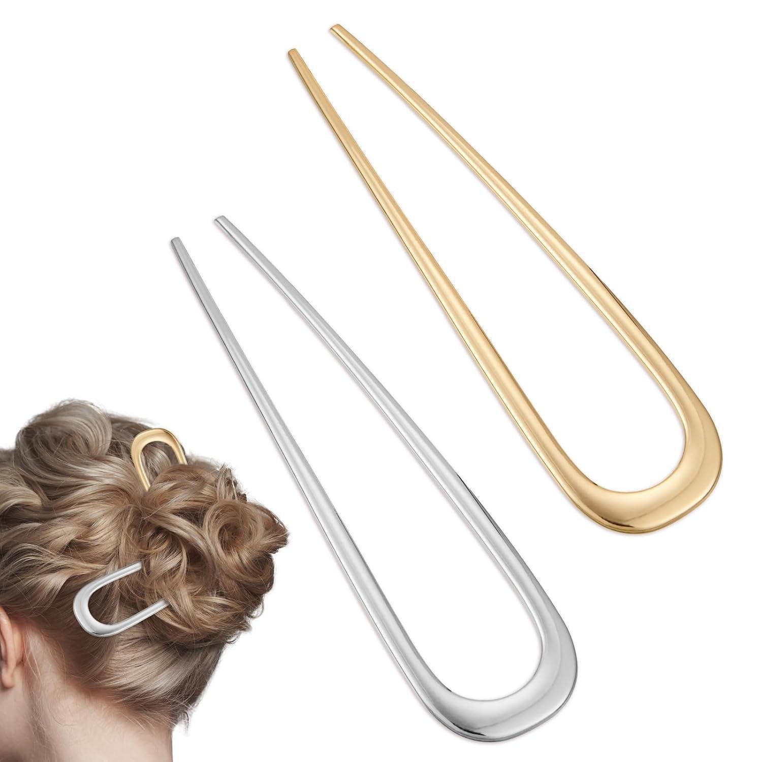 LuxusKollektion Haarnadeln 2er Set U-förmige Haarnadeln 14cm Metall Hairpin Clip für Damen Frauen