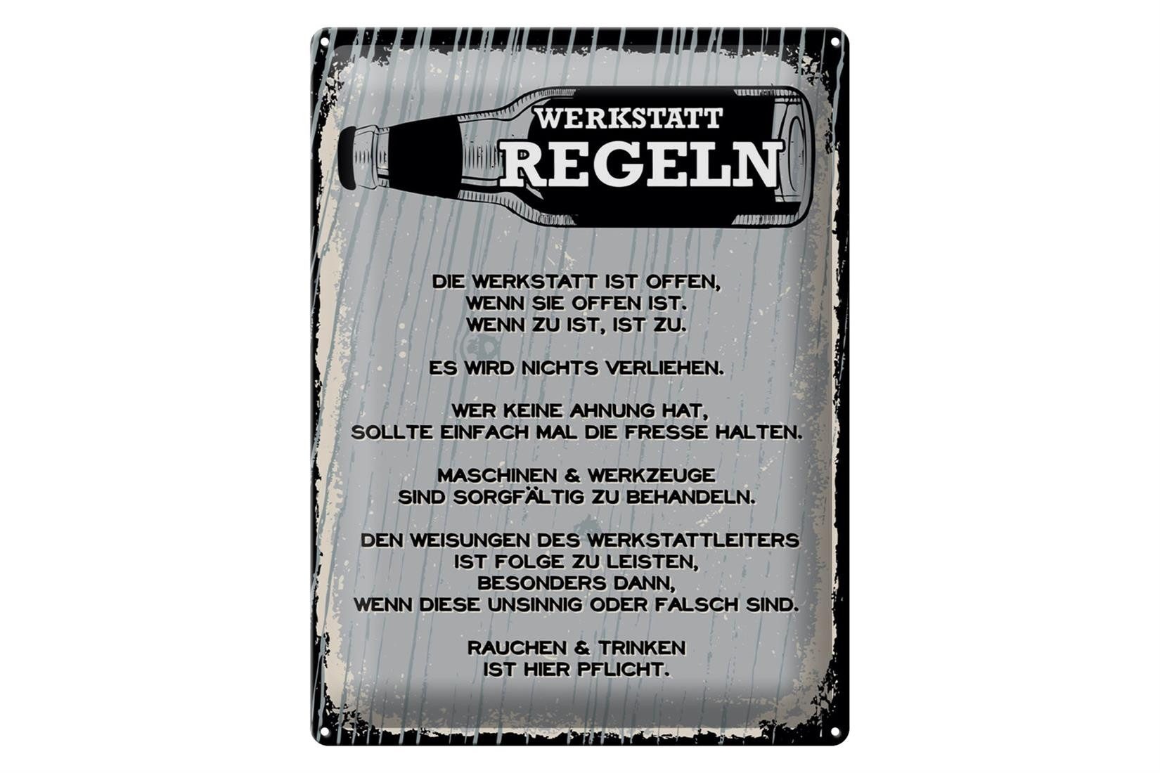 Femer GmbH Metallschild Spruch Werkstatt Regeln Maschinen 30x40cm, (1 St), gewölbte Oberfläche, abgerundete Ecken, umgeschlagene Kanten