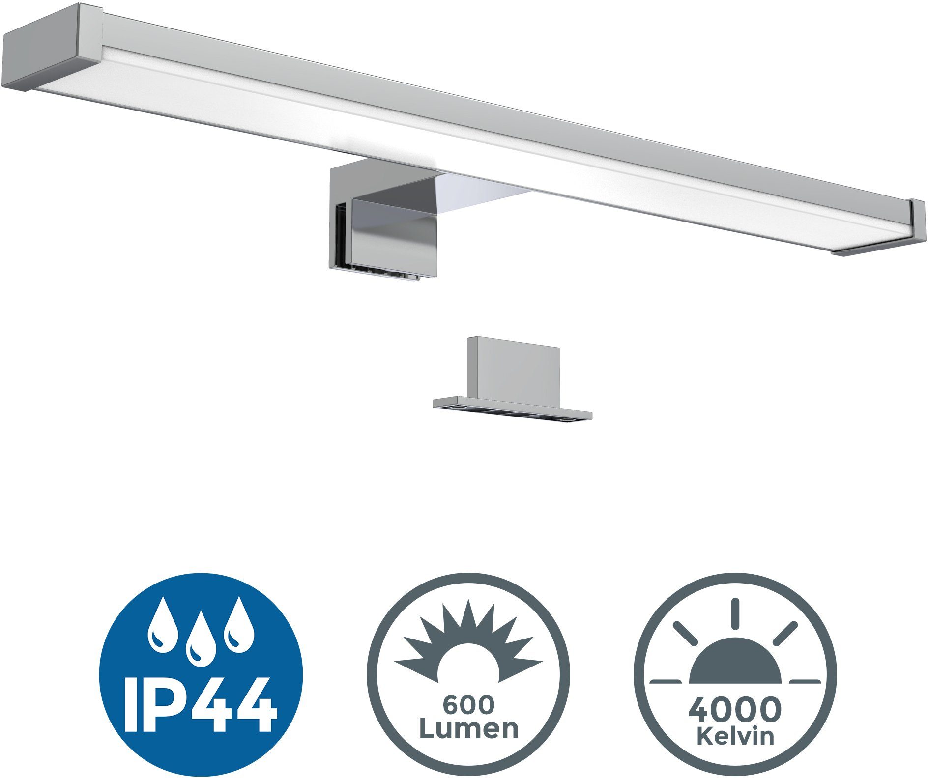 600 fest Spiegelleuchte, Spiegellampe, B.K.Licht IP44 neutral-weiß, Schminklicht, integriert, Badlampe, Lumen, Neutralweiß, LED