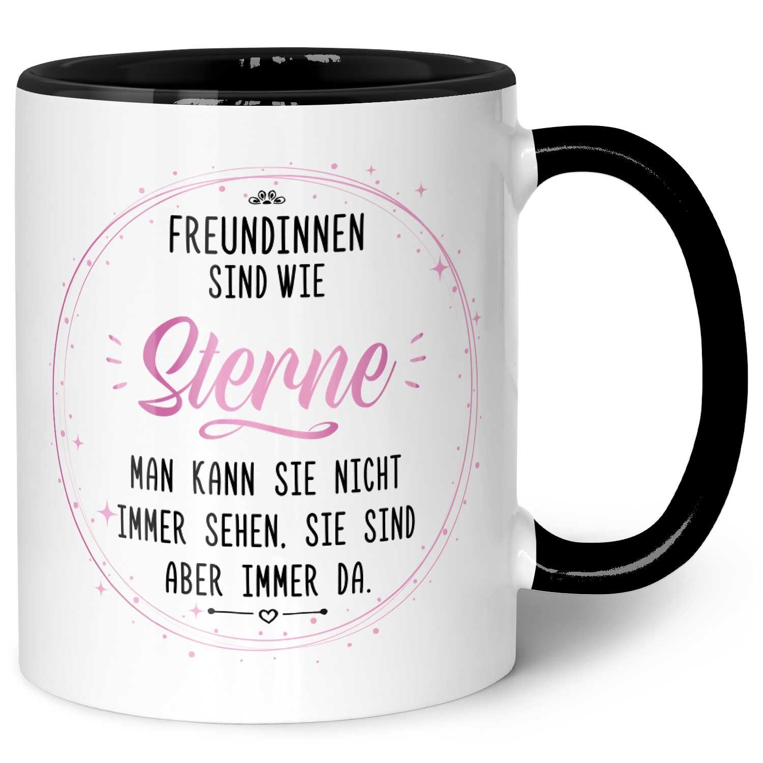 GRAVURZEILE Tasse bedruckt mit Spruch - Freundinnen sind wie Sterne - Geschenk für Sie, Farbe: Schwarz & Weiß