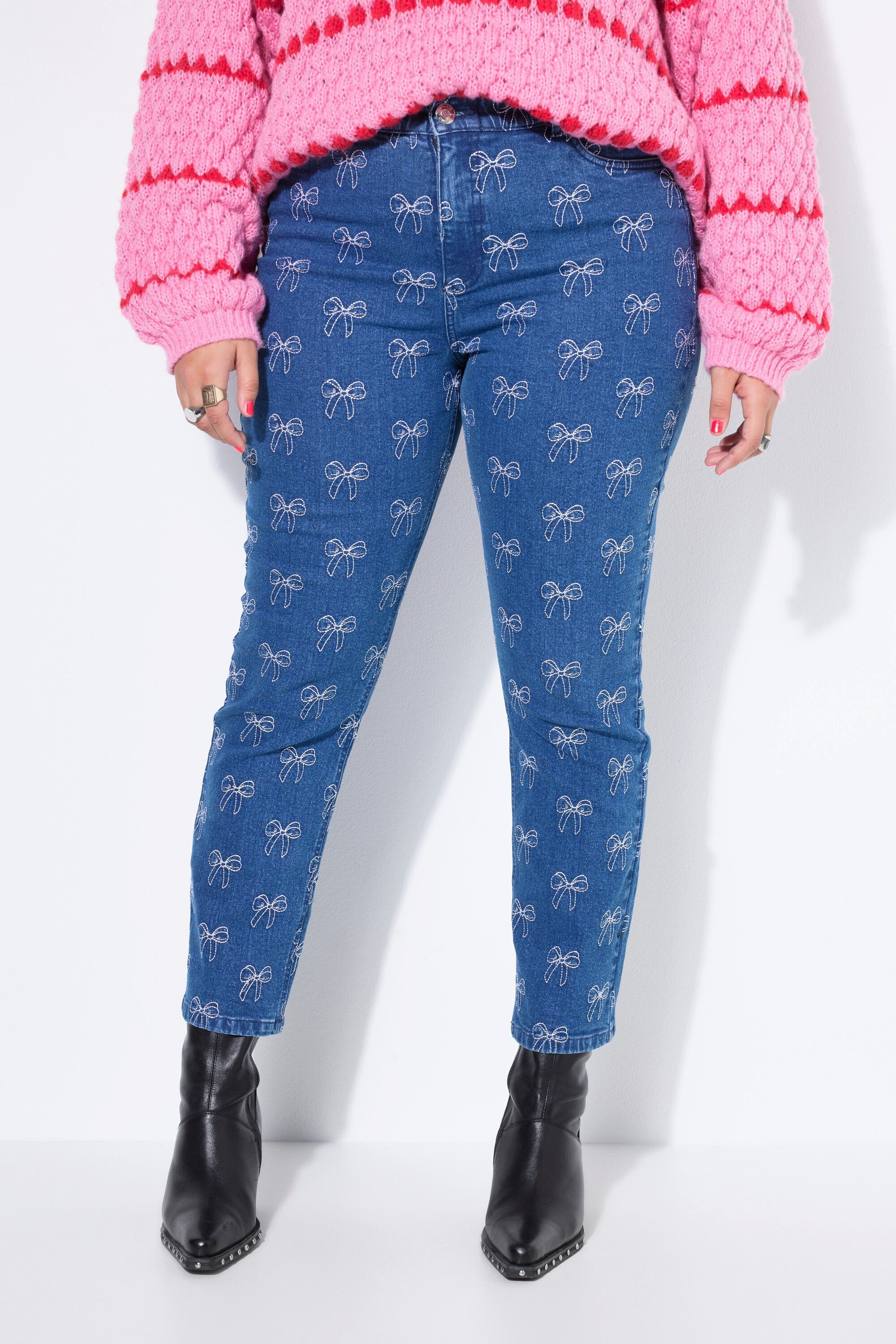 Studio Untold Röhrenjeans Mom-Jeans Mom Shape 5-Pocket Stick-Schleifen