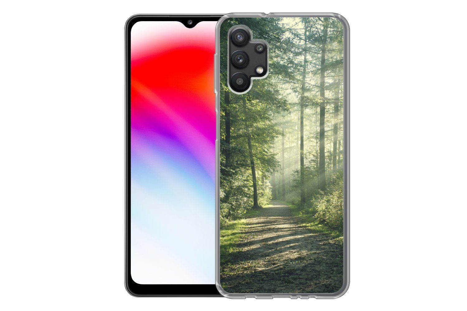 MuchoWow Handyhülle für Samsung Galaxy A32 5G Wald - Weg - Sonne - Bäume - Grün - Natur, Smartphone-Bumper, Print, Handy Schutzhülle Dünn