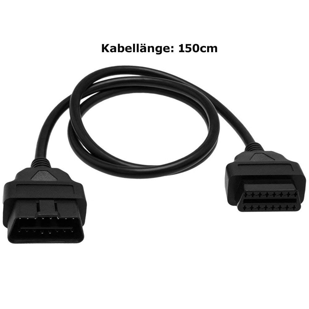 Bolwins J15C OBD 2 II Verlängerung Kabel Adapter Kupplung 16Pin Diagnose Verlängerungskabel, OBD II 16-Pin Stecker, OBD II 16-Pin Buchse (150 cm), sichere Datenübertragung