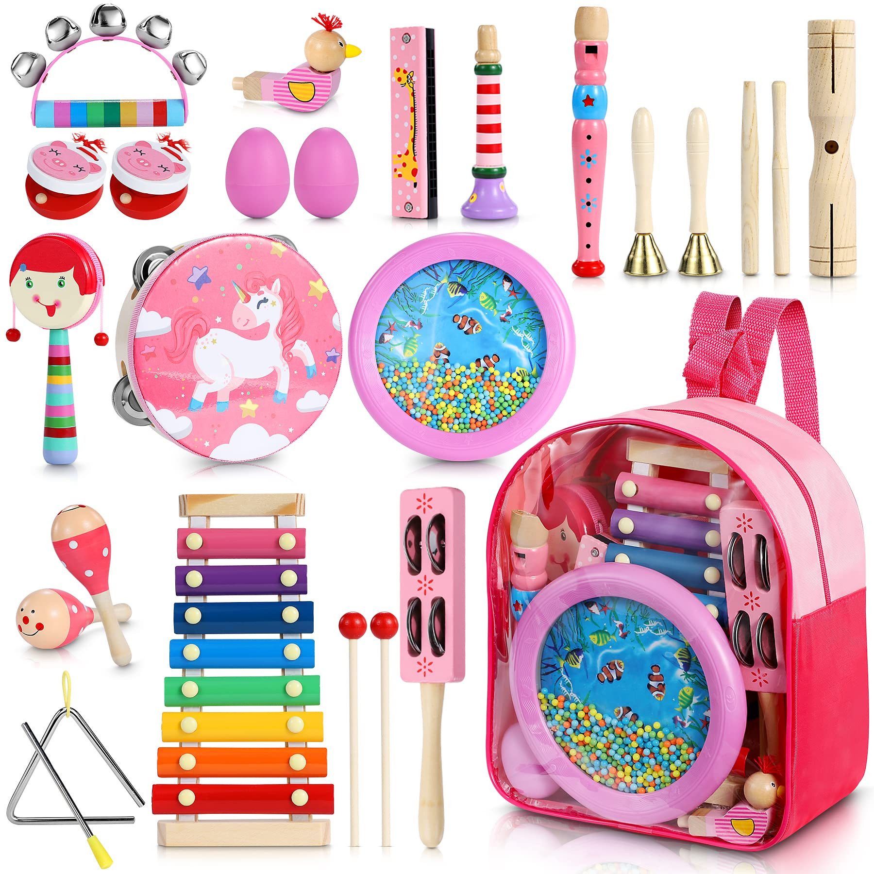 POPOLIC Spielzeug-Musikinstrument 25-teilige Rosa Musikinstrumente Set günstig online kaufen