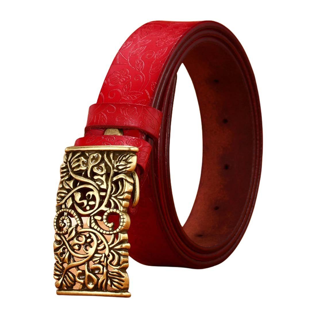 Gürtelriemen mit YANN bedruckt Dornschließe, Vintage-Damengürtel Leder aus Rot