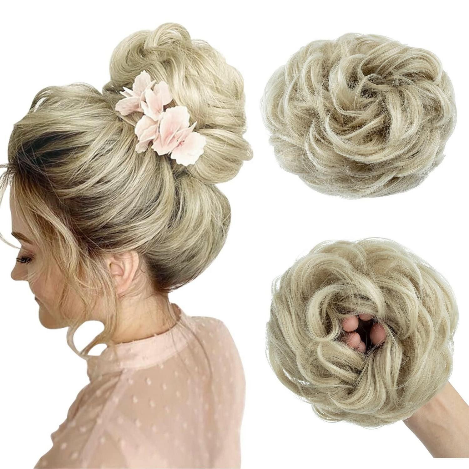 LuxusKollektion Echthaar-Extension Haarteil Echthaar Gummiband Dutt Haargummi 55 g Aschblonde Bleichblond