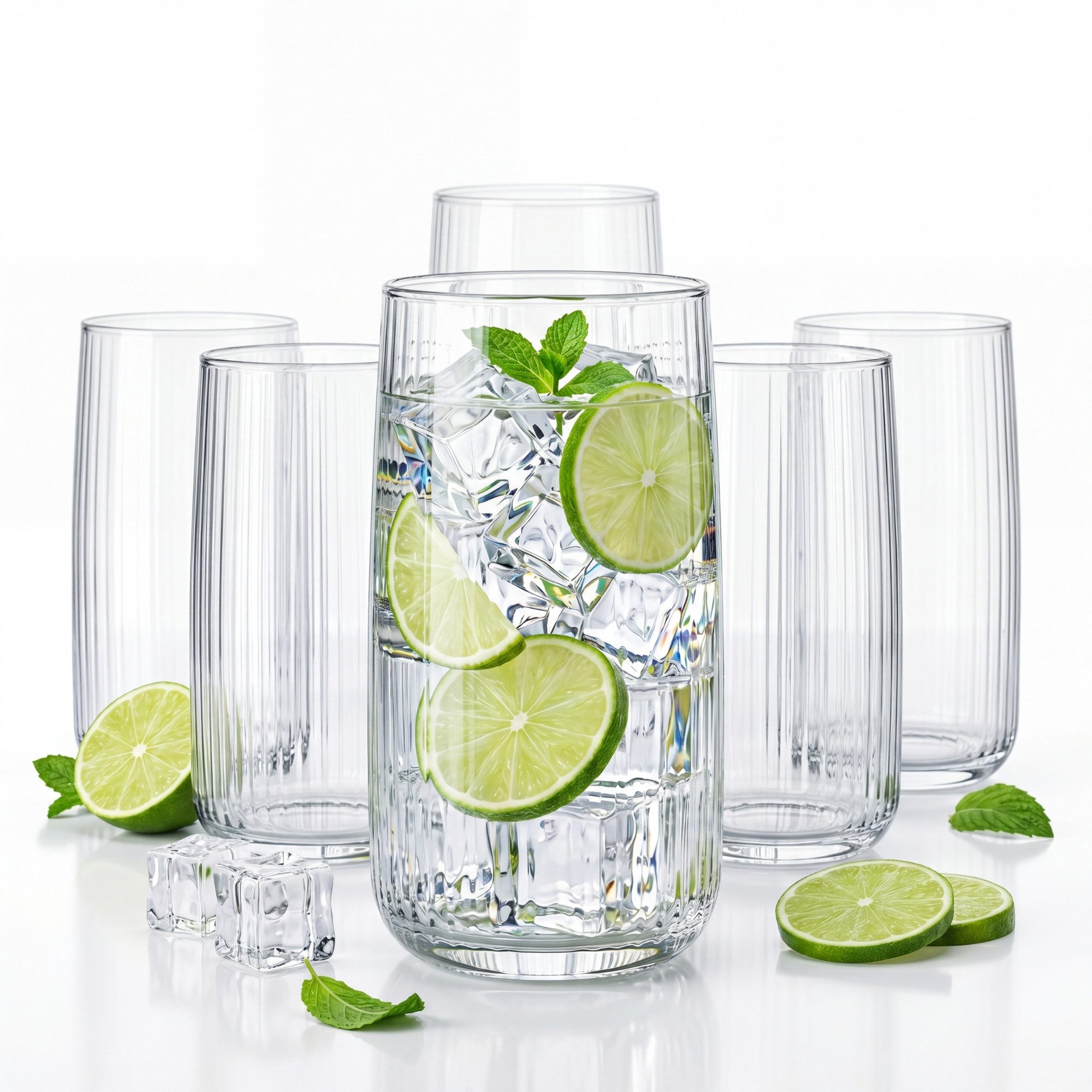 BigDean Longdrinkglas 6er Set Geriffelte Gläser, Trinkgläser 500 ml, spülmaschinenfest, 6-tlg., Glas, Edle Riffleoptik, Stabiler Stand, Spülmaschienenfest