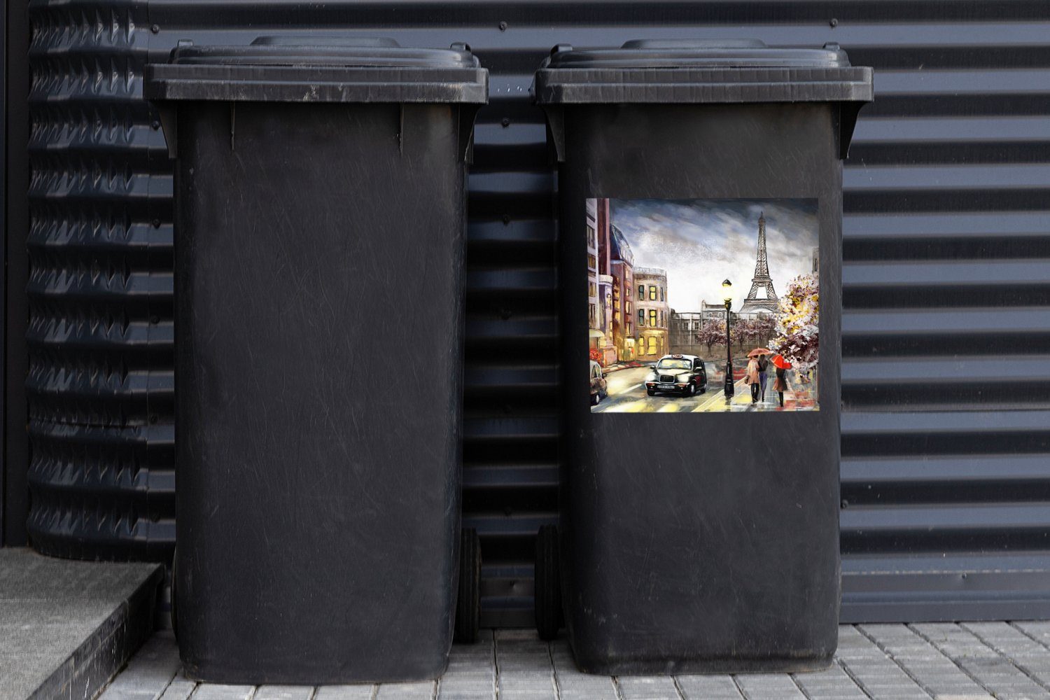 MuchoWow Wandsticker Gemälde - Paris Abfalbehälter Mülleimer-aufkleber, Öl (1 St), Sticker, - Frankreich - Container, Mülltonne