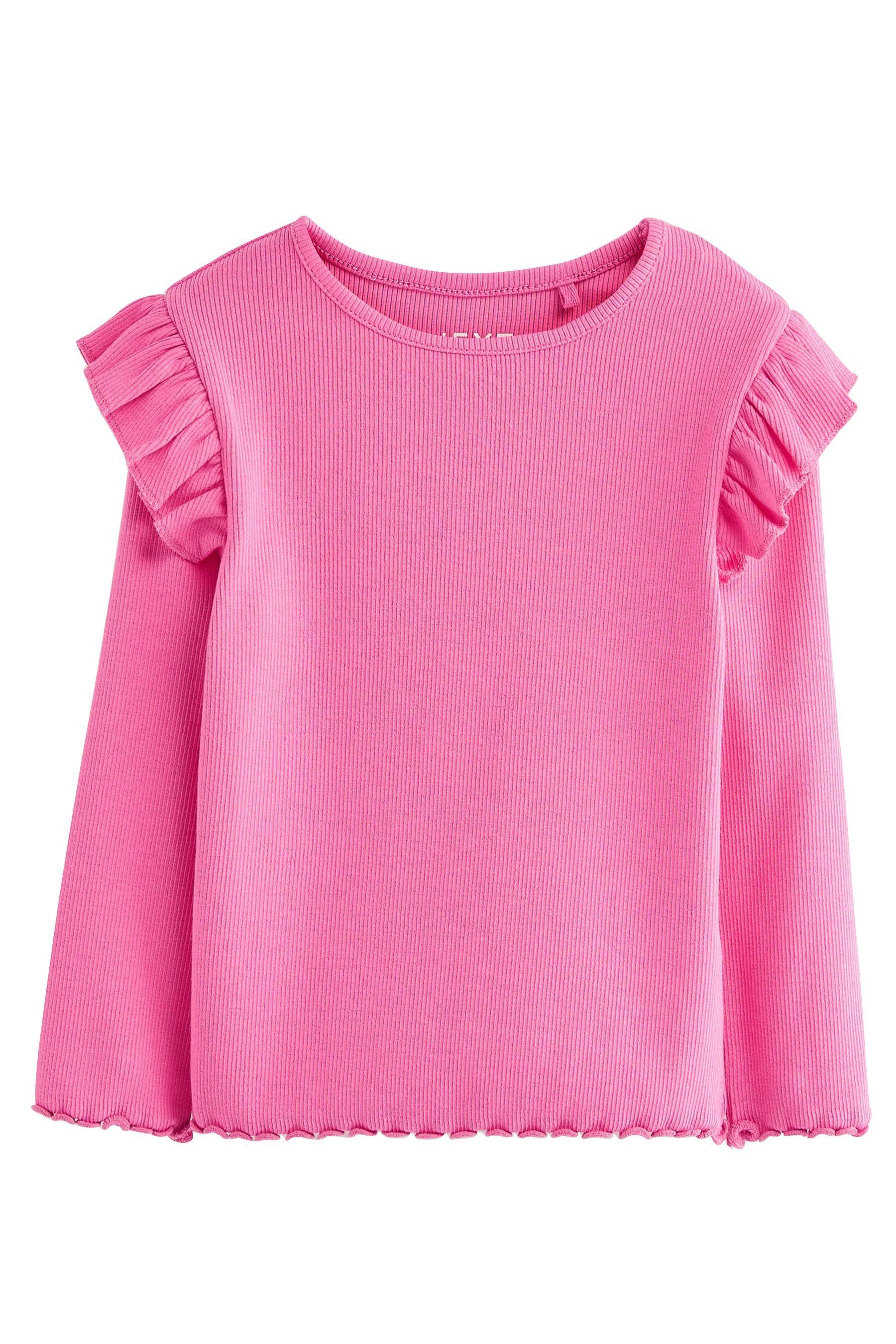 (1-tlg) Rüschen geripptes Langärmeliges, Bright Next mit Jerseytop Pink Langarmshirt